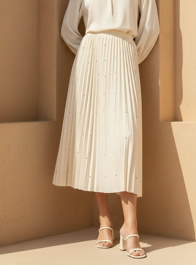 تنورة ميدي بكسرات وتفاصيل مزينة من أيكونيك-women-clothing-bottoms-skirts-image-1