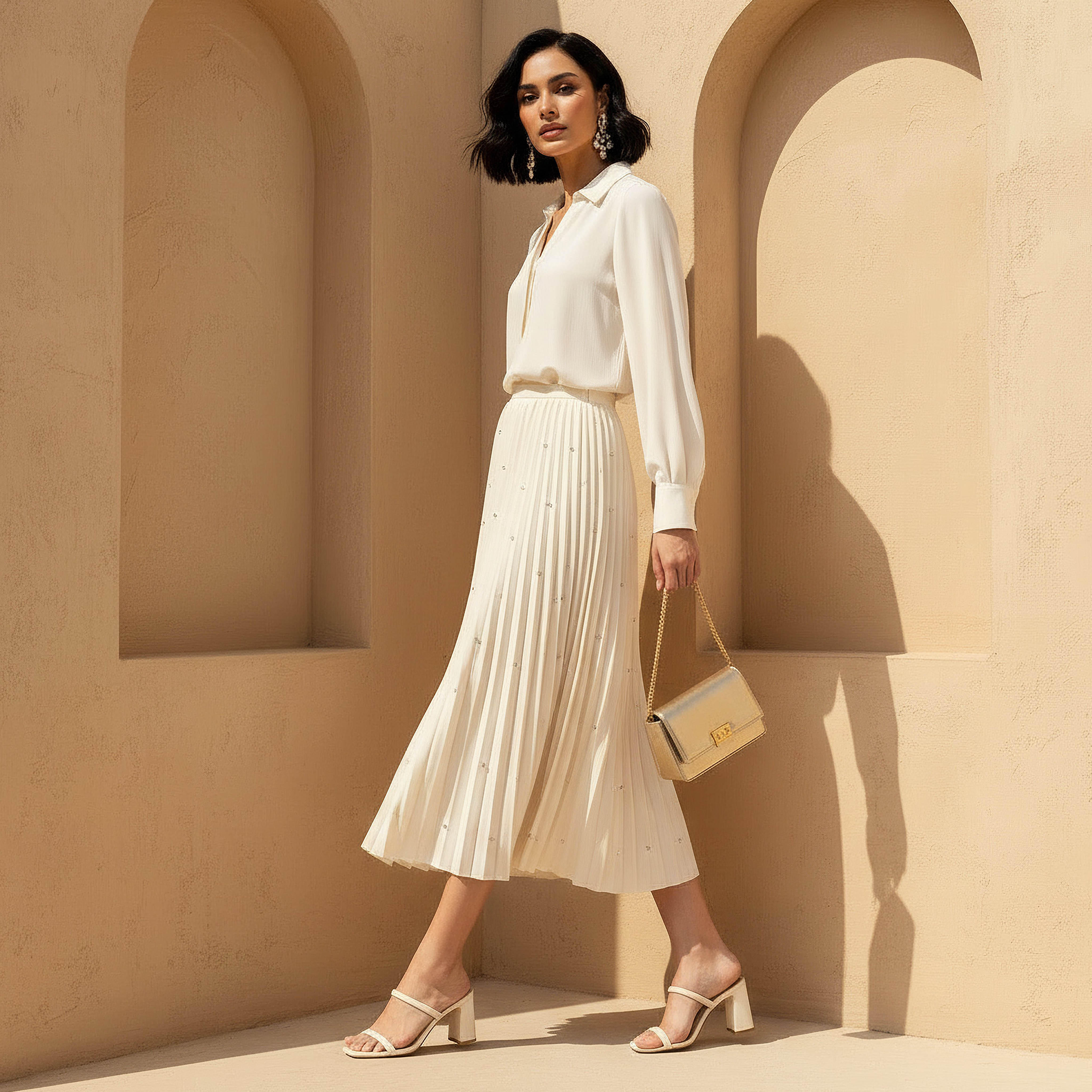 تنورة ميدي بكسرات وتفاصيل مزينة من أيكونيك-women-clothing-bottoms-skirts-image-2