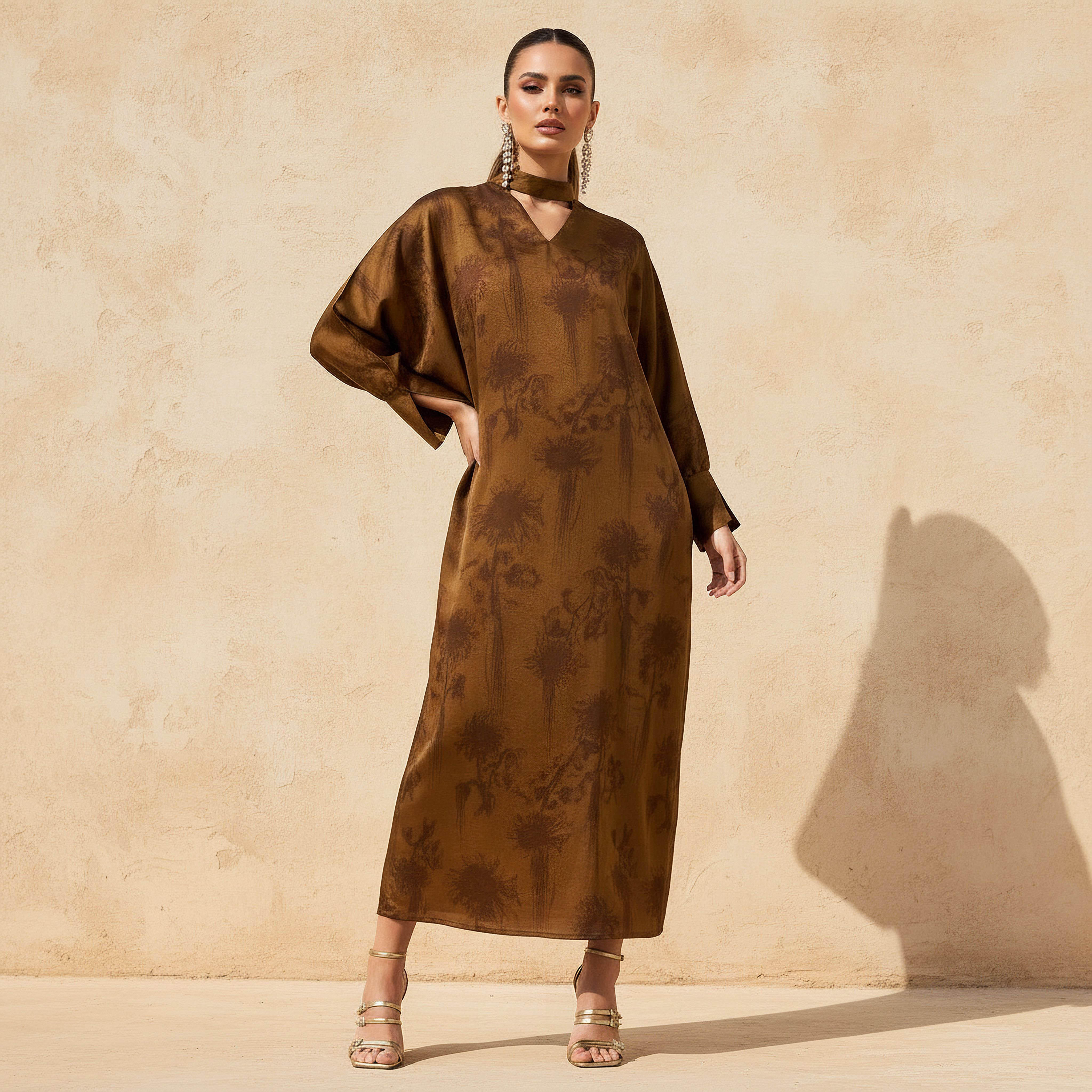 فستان قفطان بطبعات مميزة وياقة بفتحة عنق للنساء-women-clothing-dresses-image-1