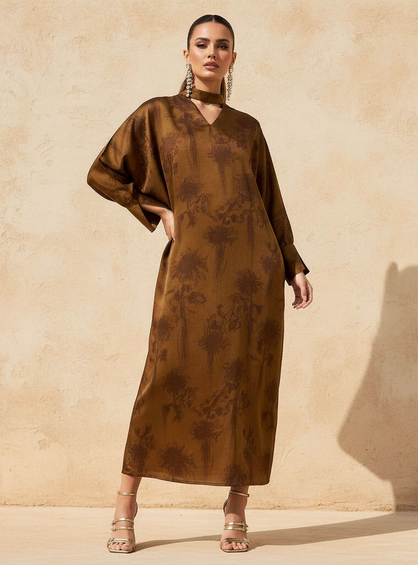 فستان قفطان بطبعات مميزة وياقة بفتحة عنق للنساء-women-clothing-dresses-image-1