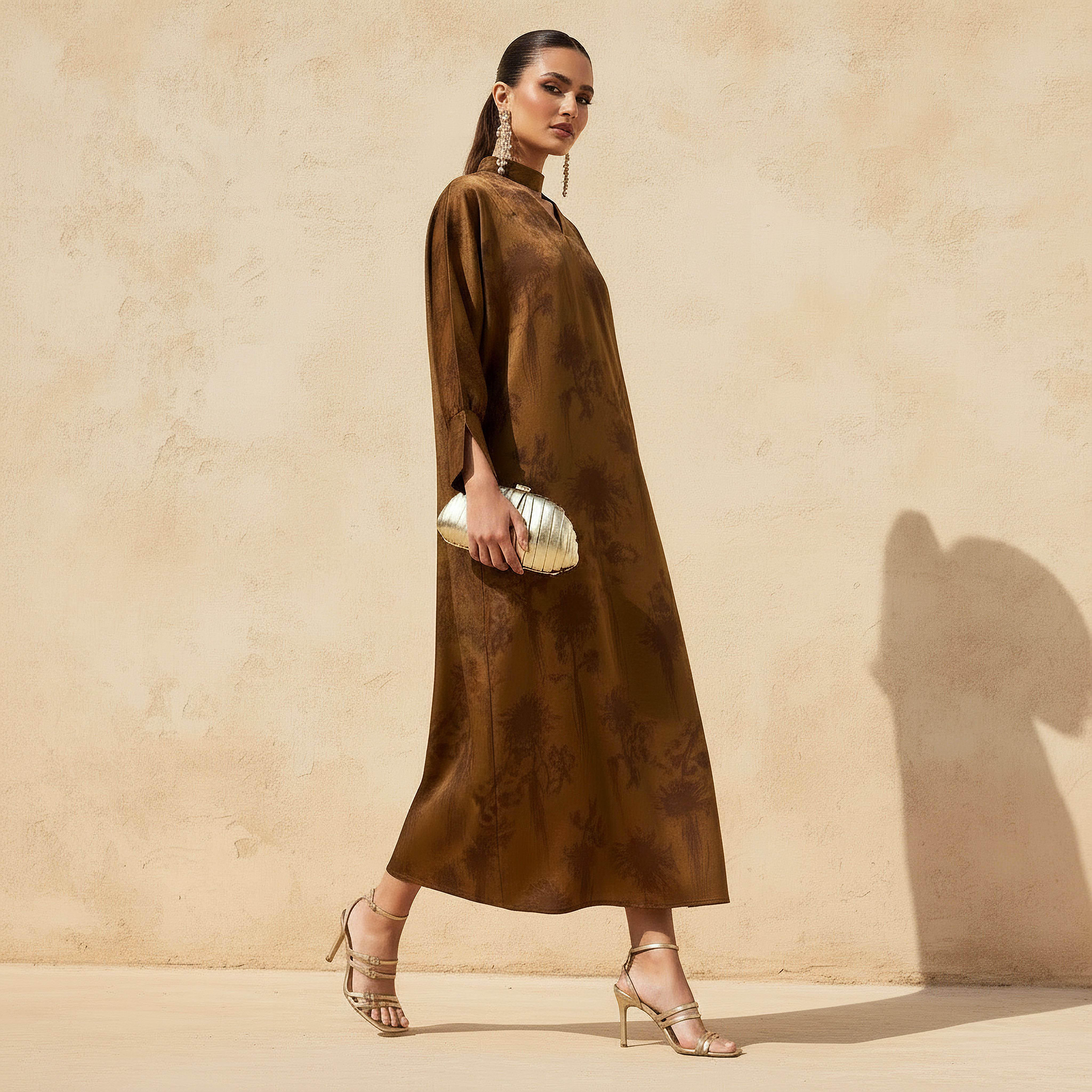 فستان قفطان بطبعات مميزة وياقة بفتحة عنق للنساء-women-clothing-dresses-image-3