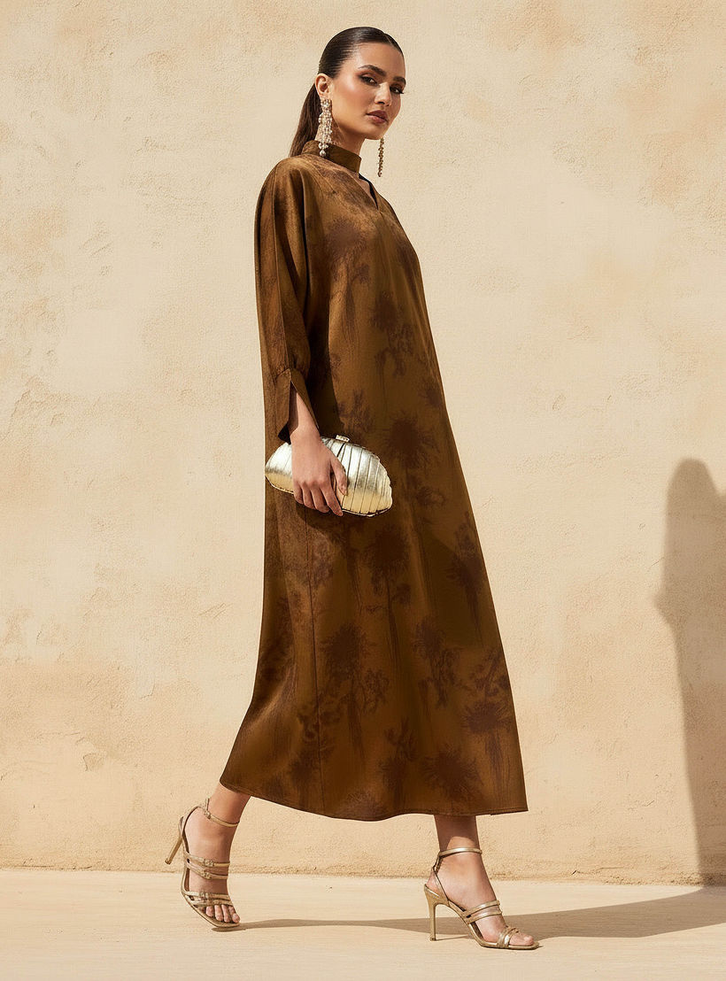فستان قفطان بطبعات مميزة وياقة بفتحة عنق للنساء-women-clothing-dresses-image-3