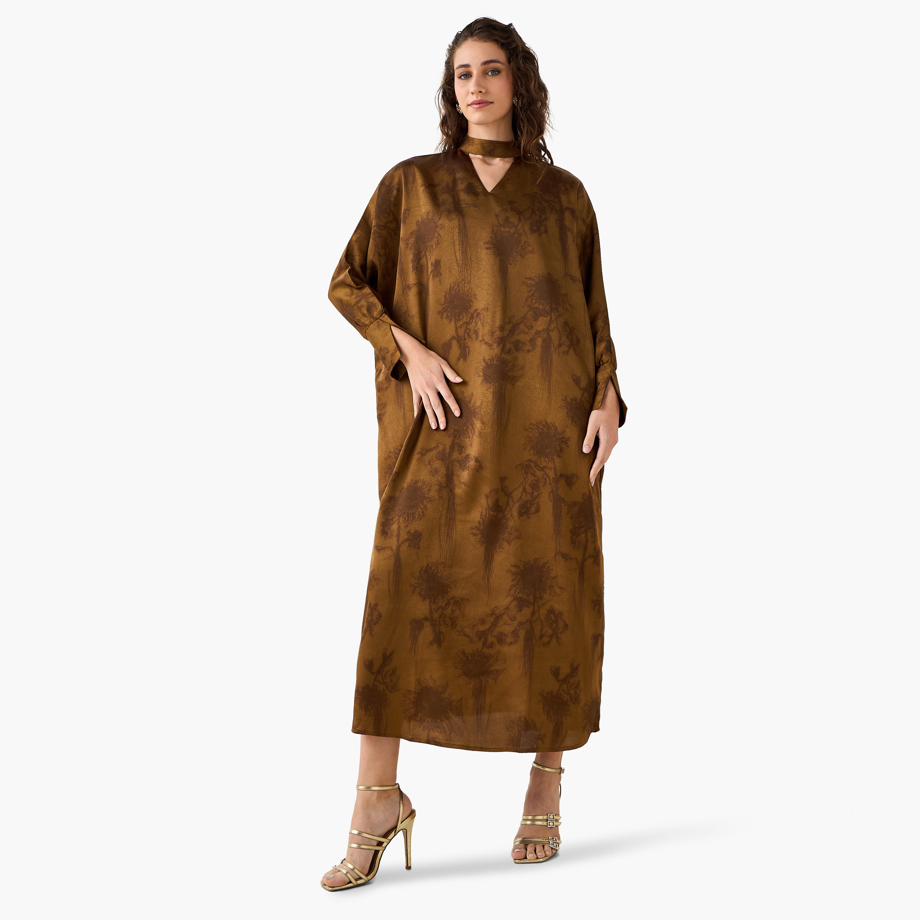 فستان قفطان بطبعات مميزة وياقة بفتحة عنق للنساء-women-clothing-dresses-image-4