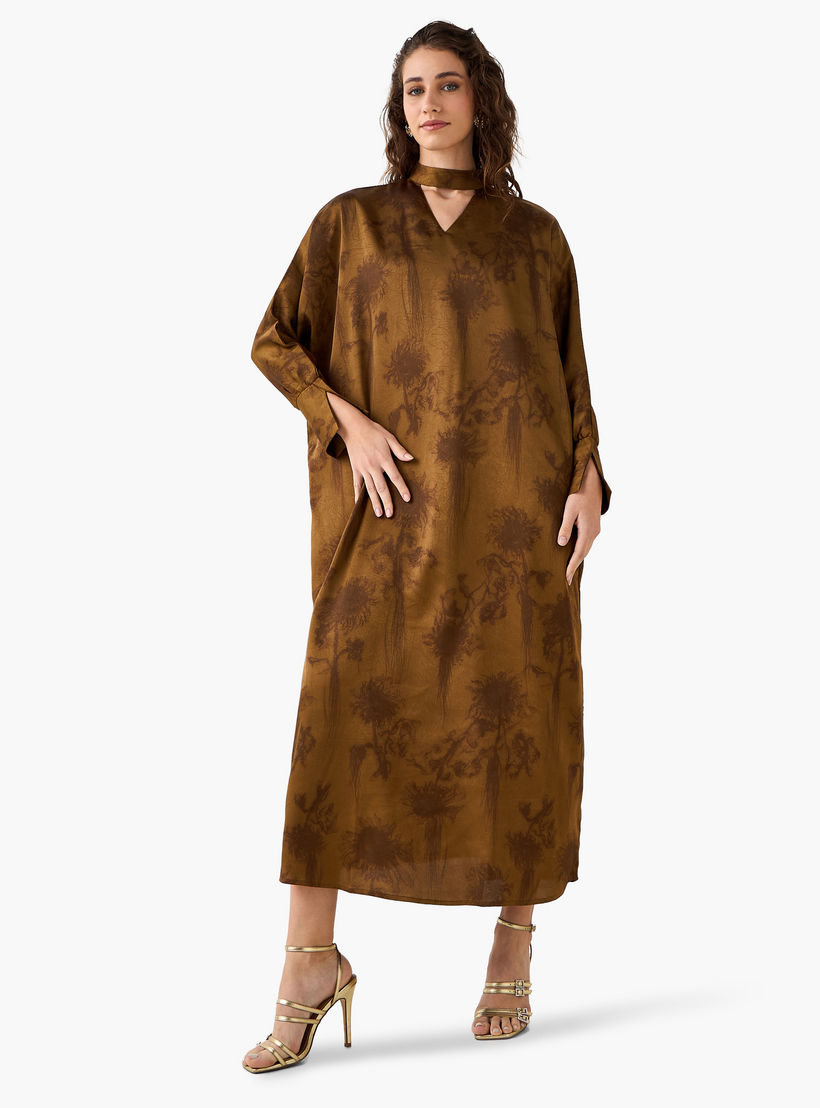 فستان قفطان بطبعات مميزة وياقة بفتحة عنق للنساء-women-clothing-dresses-image-4