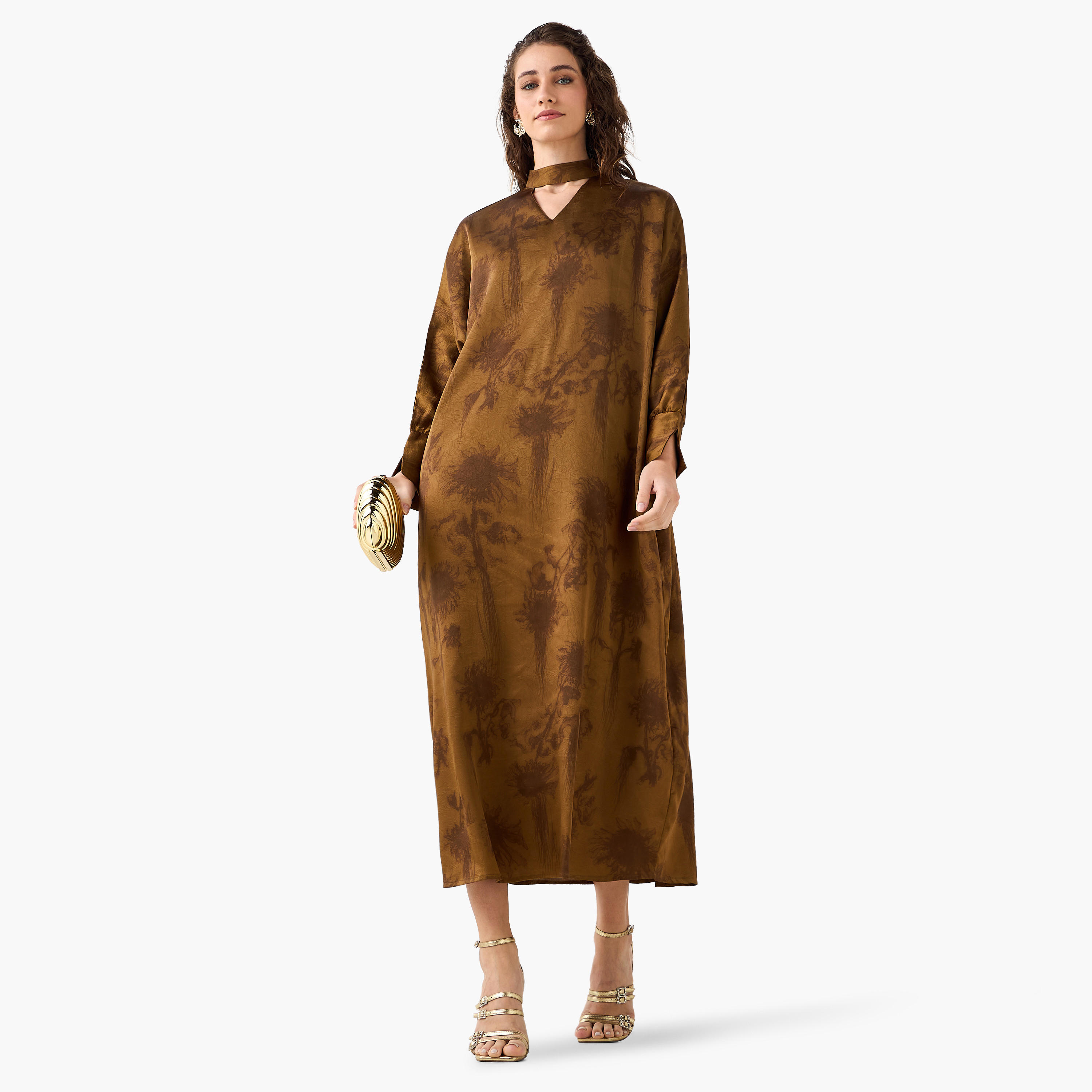 فستان قفطان بطبعات مميزة وياقة بفتحة عنق للنساء-women-clothing-dresses-image-5
