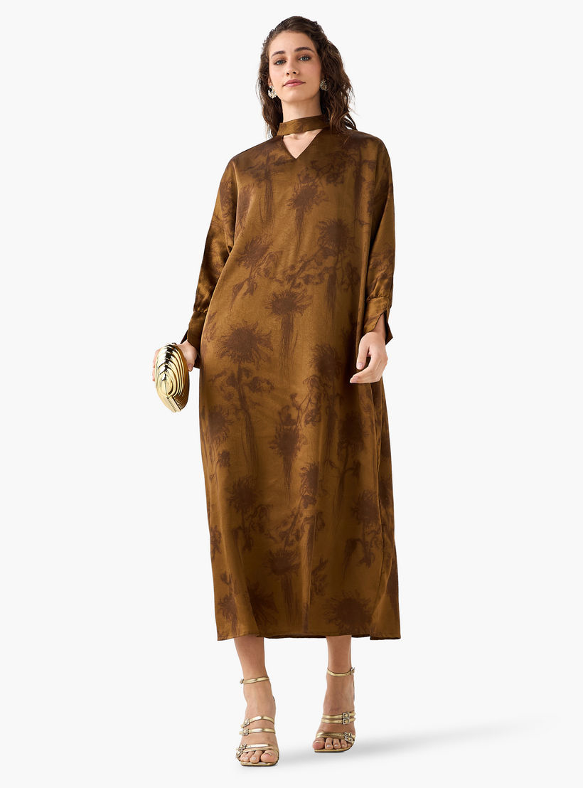فستان قفطان بطبعات مميزة وياقة بفتحة عنق للنساء-women-clothing-dresses-image-5