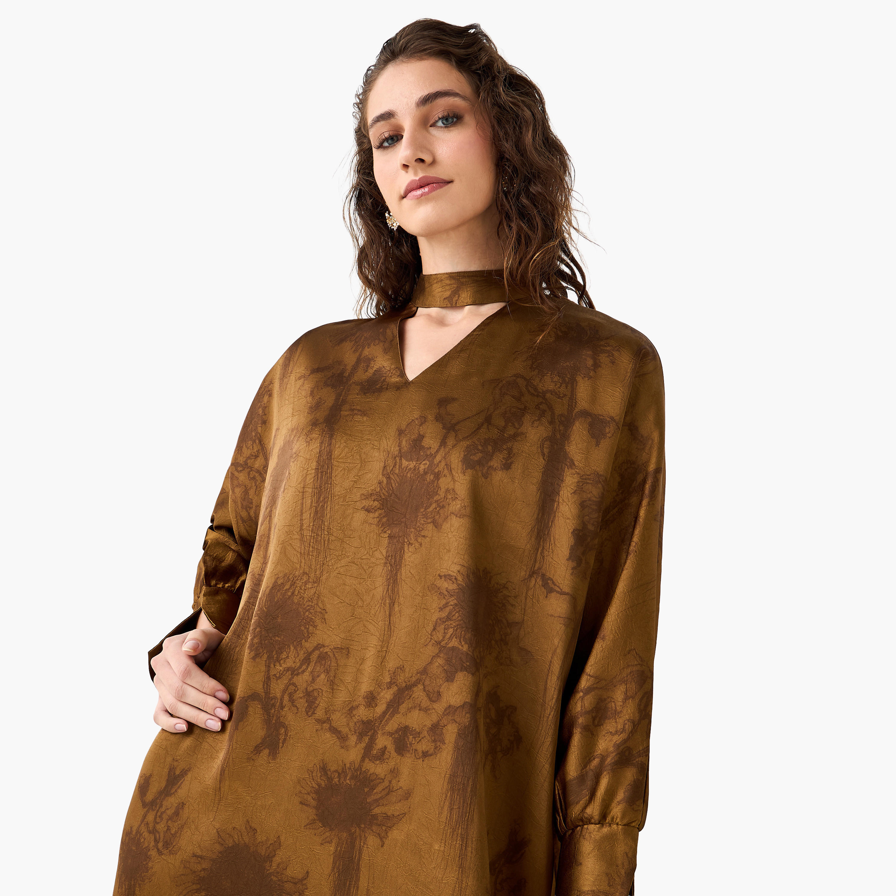 فستان قفطان بطبعات مميزة وياقة بفتحة عنق للنساء-women-clothing-dresses-image-7
