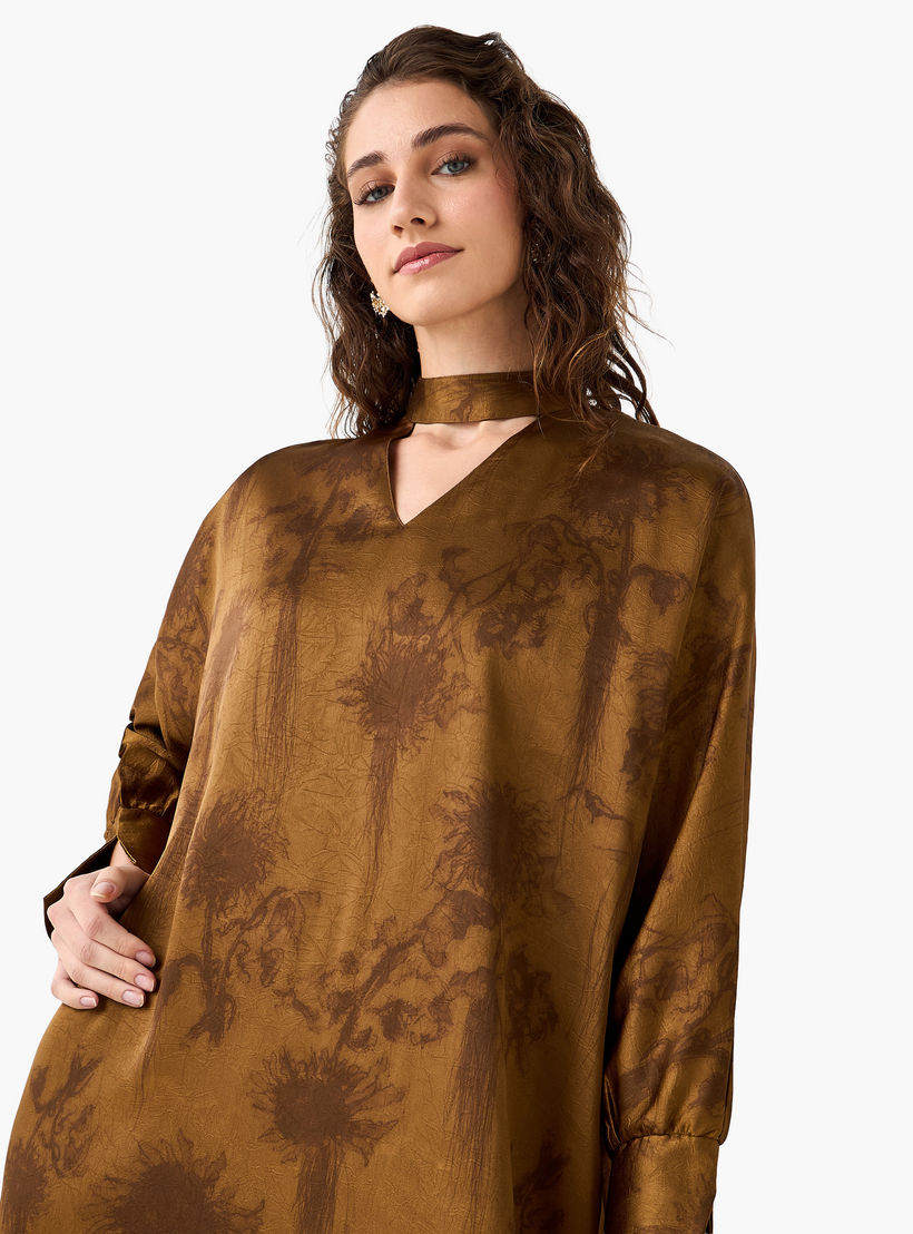 فستان قفطان بطبعات مميزة وياقة بفتحة عنق للنساء-women-clothing-dresses-image-7