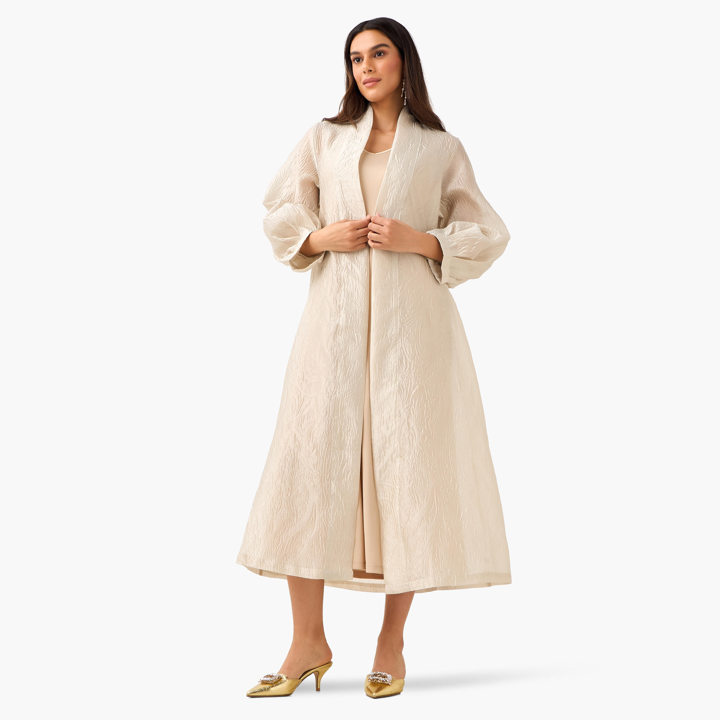 سترة شروغ كيمونو طويلة بارزة الملمس بمقدمة مفتوحة من آيكونيك-women-clothing-coordsets-image-5