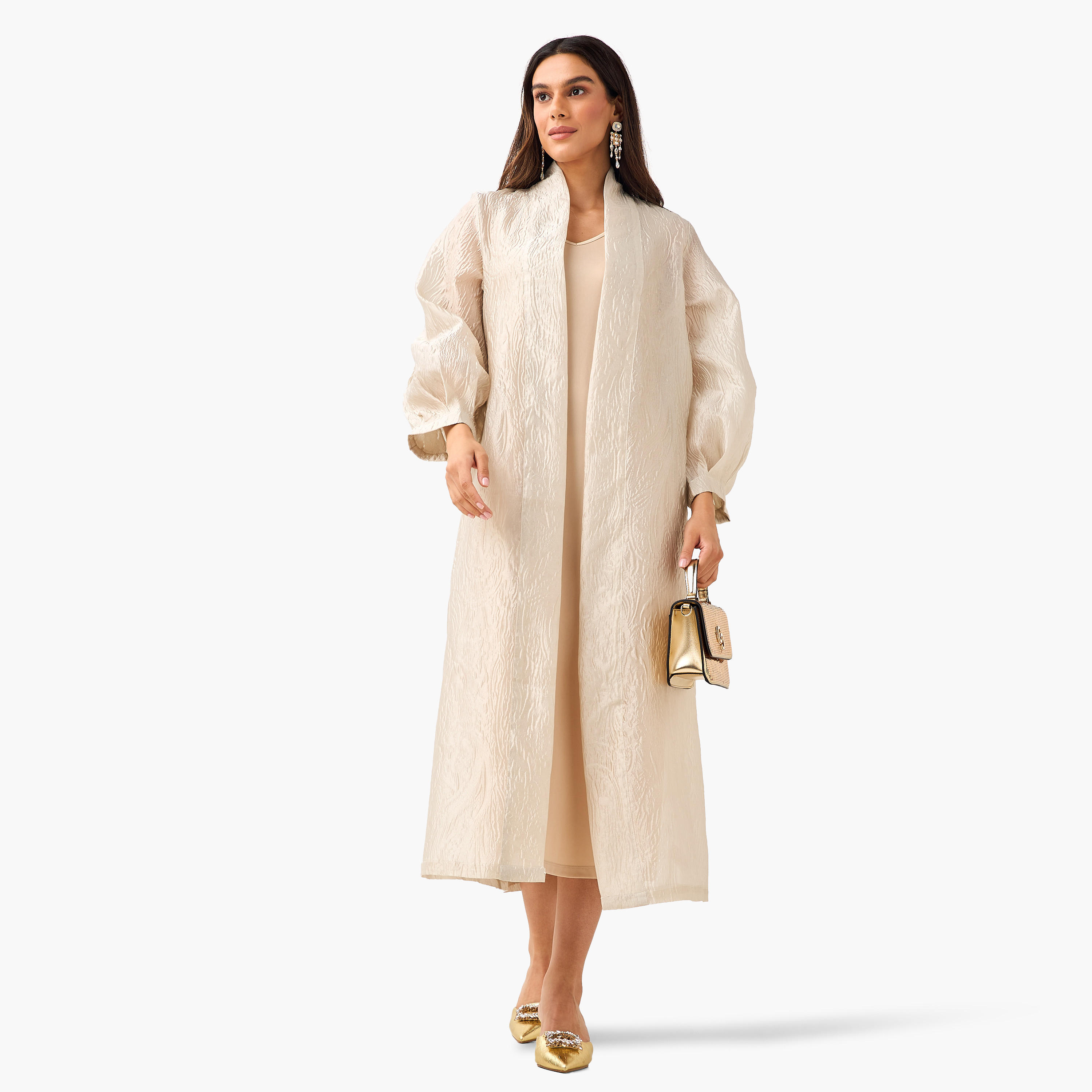 سترة شروغ كيمونو طويلة بارزة الملمس بمقدمة مفتوحة من آيكونيك-women-clothing-coordsets-image-3