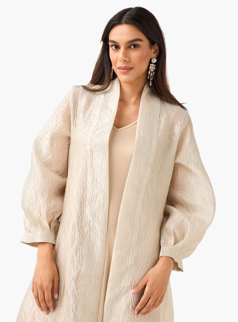 سترة شروغ كيمونو طويلة بارزة الملمس بمقدمة مفتوحة من آيكونيك-women-clothing-coordsets-image-1