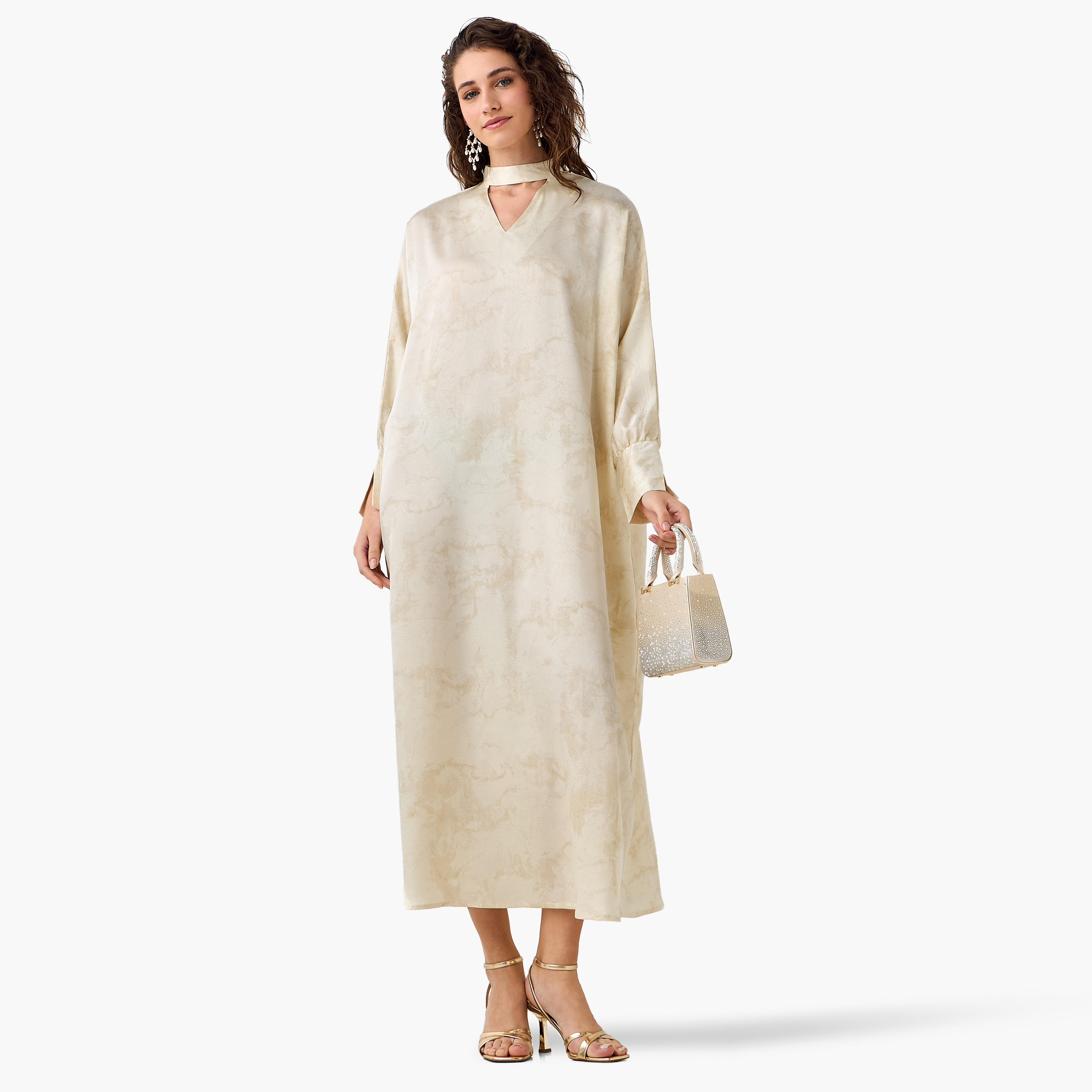 Iconic Printed Kaftan Dress with Keyhole Neck-women-clothing-dresses-image-4