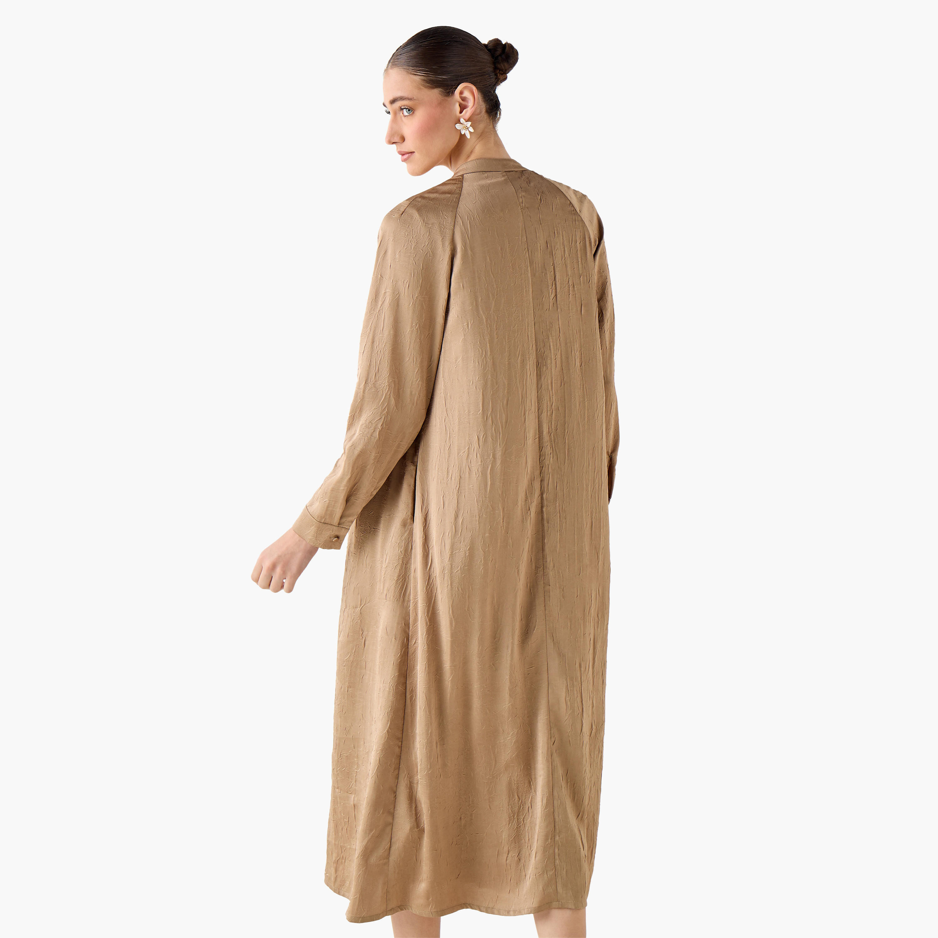 فستان إيه لاين بكسرات مع سترة طويلة من أيكونيك-women-clothing-coordsets-image-4