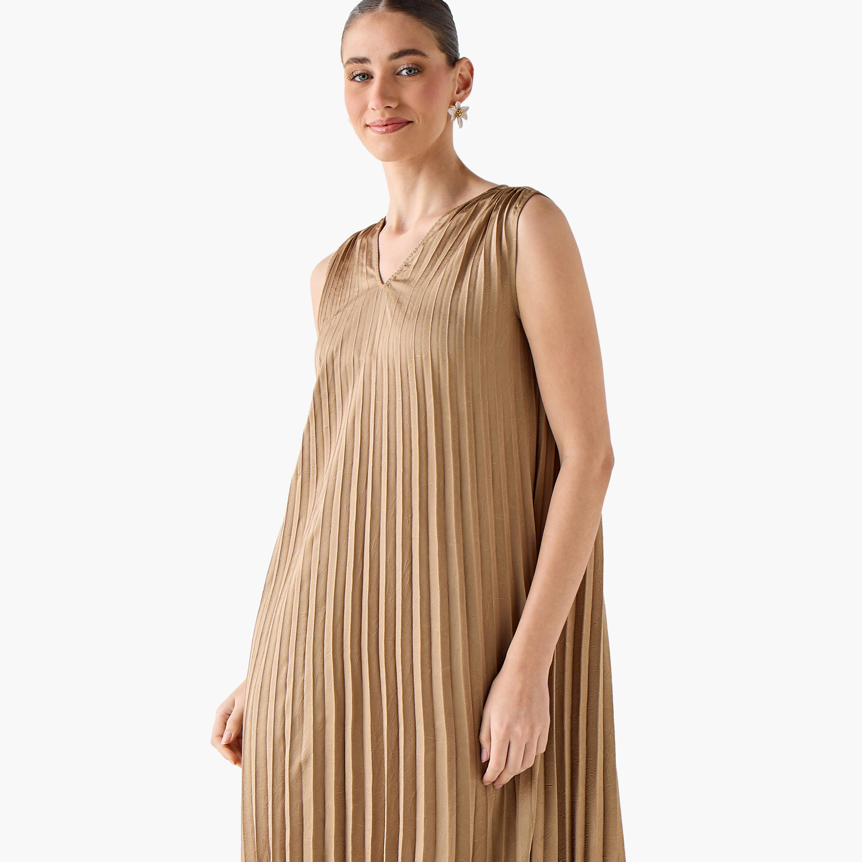 فستان إيه لاين بكسرات مع سترة طويلة من أيكونيك-women-clothing-coordsets-image-5