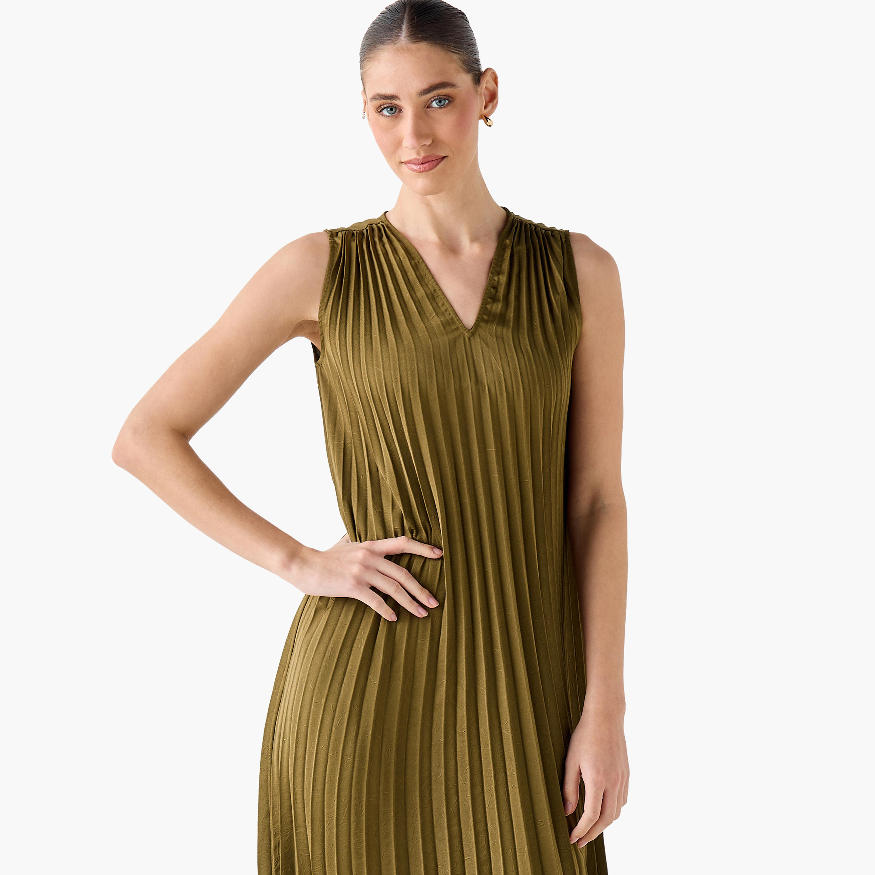 فستان إيه لاين بكسرات مع سترة طويلة من أيكونيك-women-clothing-coordsets-image-5