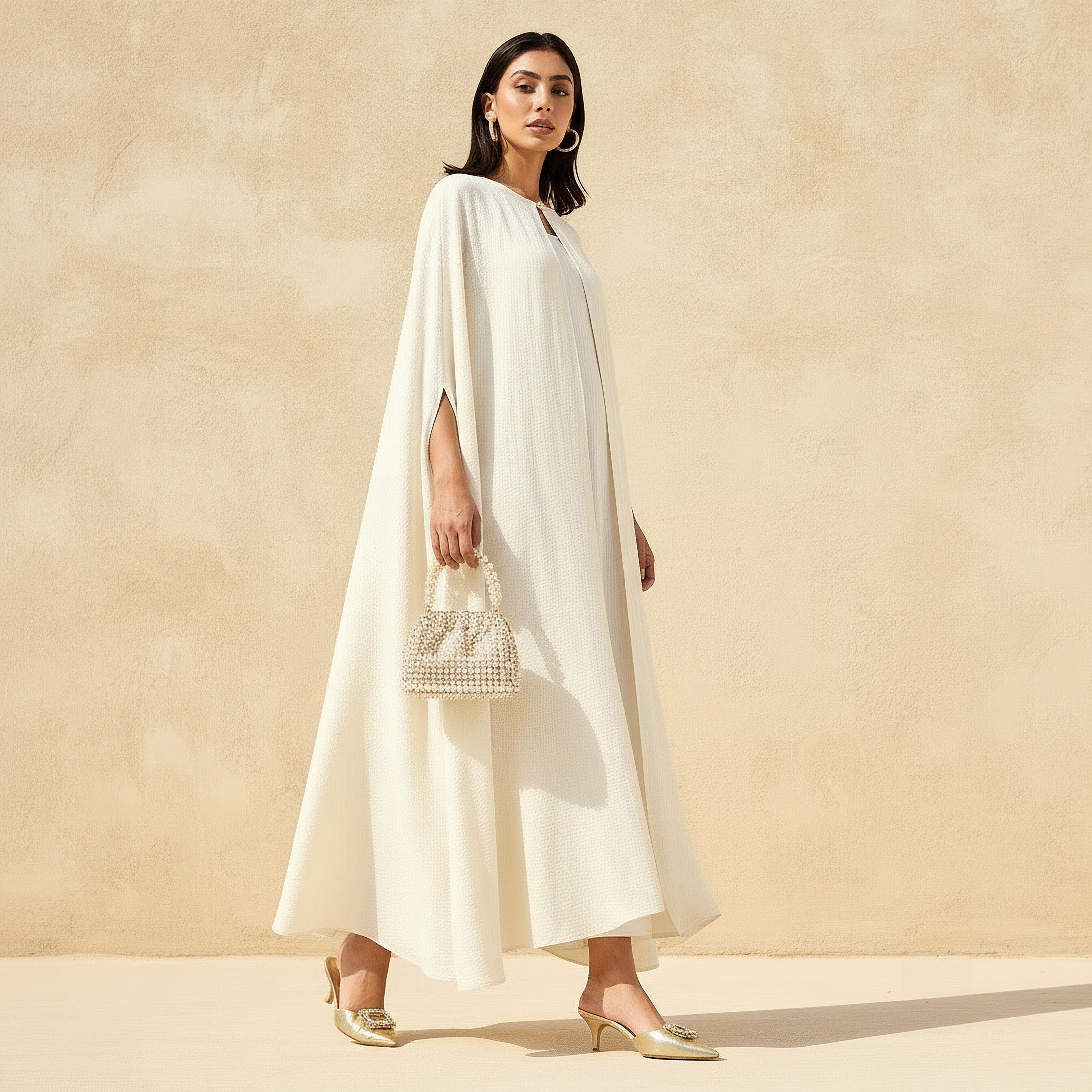 فستان ماكسي إيه لاين بارز الملمس مع كاب بتفاصيل زر من آيكونيك-women-clothing-coordsets-image-2