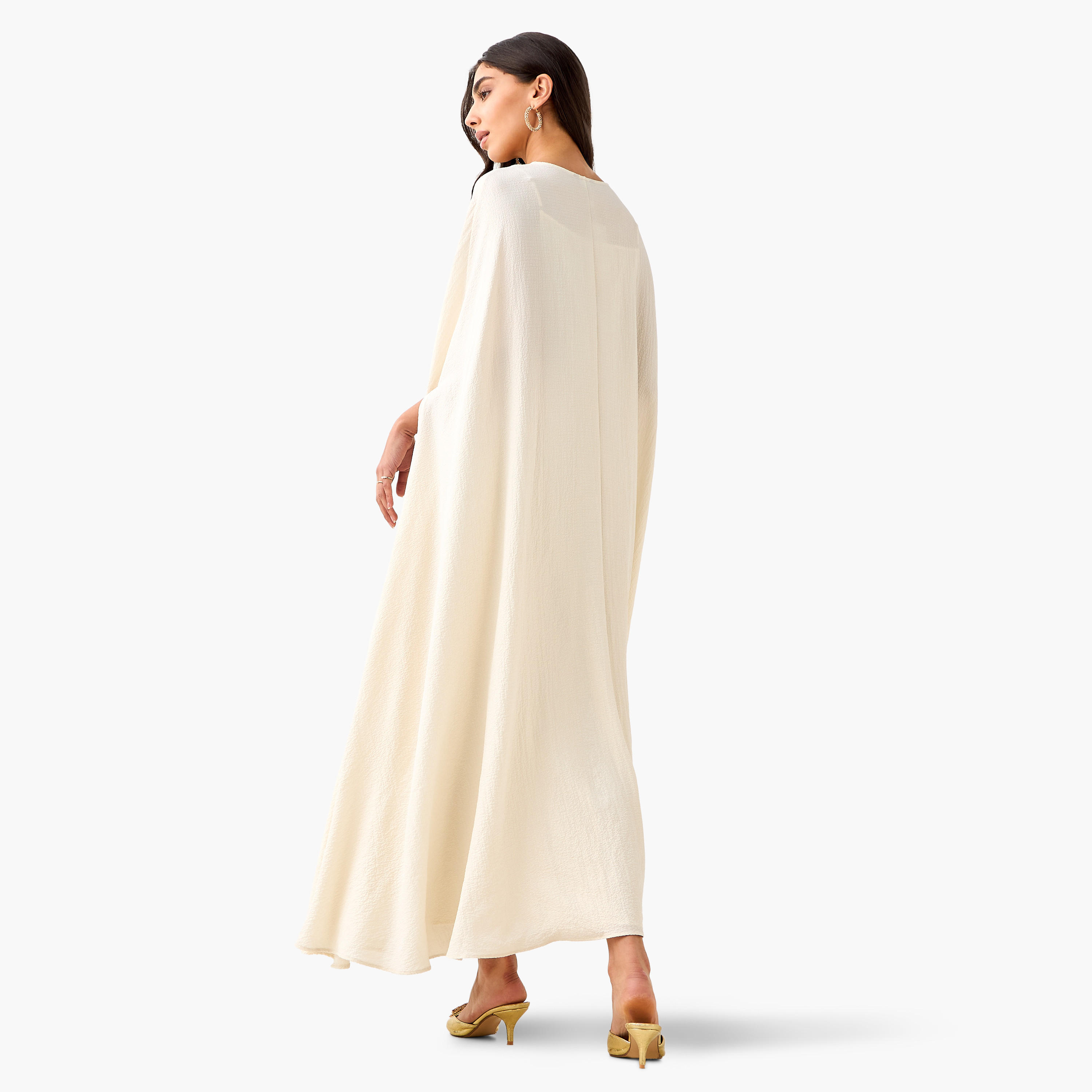 فستان ماكسي إيه لاين بارز الملمس مع كاب بتفاصيل زر من آيكونيك-women-clothing-coordsets-image-6