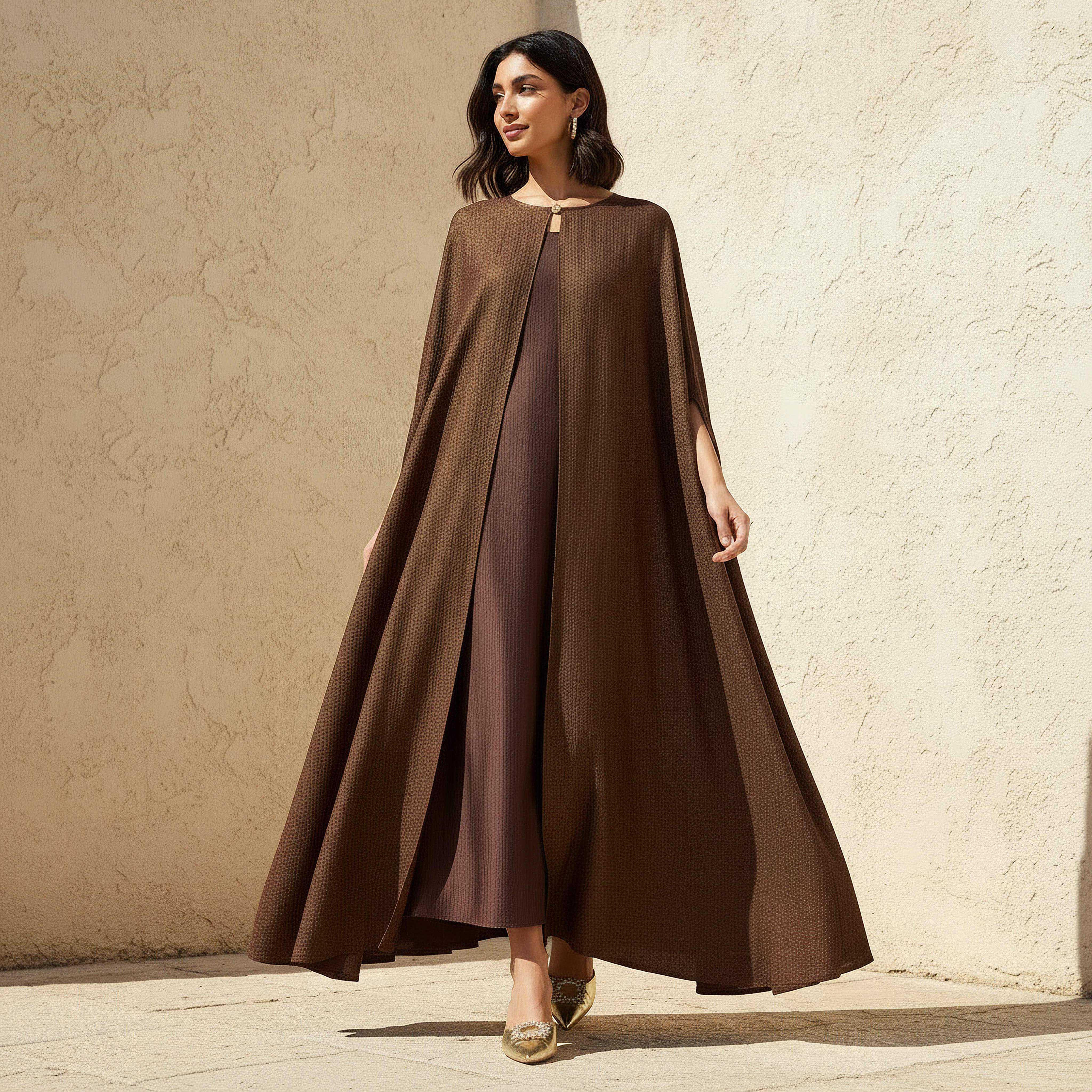 Iconic A-line Maxi Dress with Textured Design and Button Detail Cape-women-clothing-coordsets-image-1