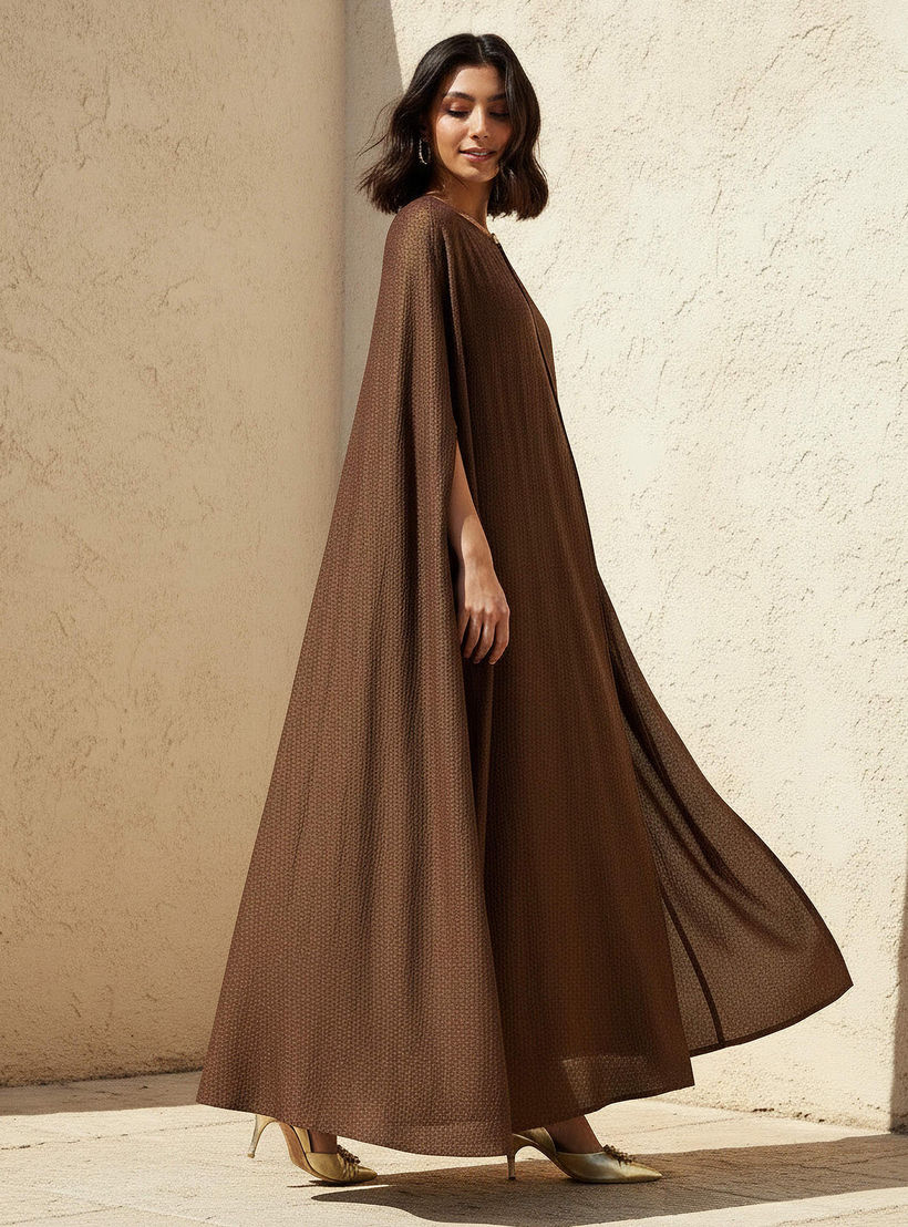 Iconic A-line Maxi Dress with Textured Design and Button Detail Cape-women-clothing-coordsets-image-2