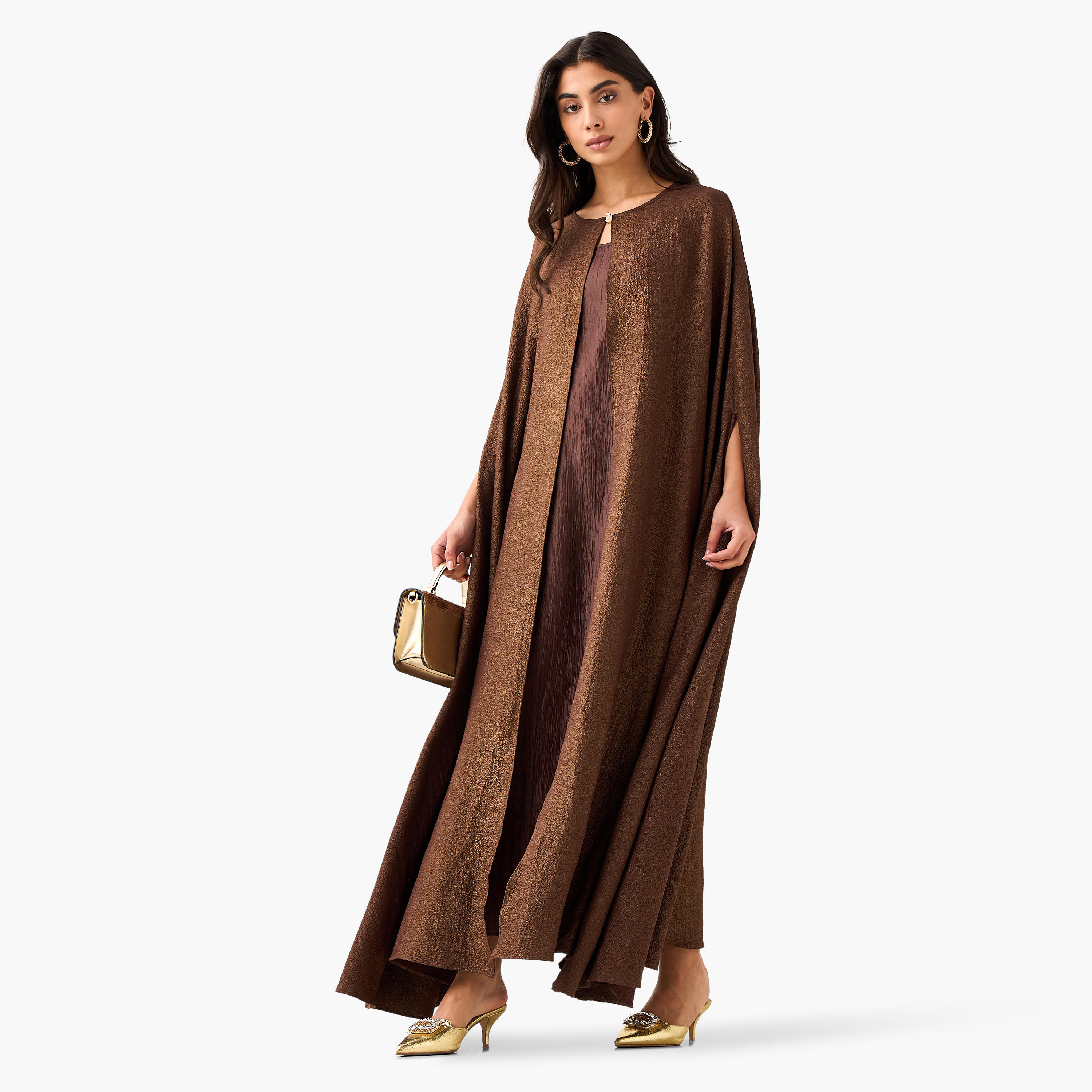 Iconic A-line Maxi Dress with Textured Design and Button Detail Cape-women-clothing-coordsets-image-3
