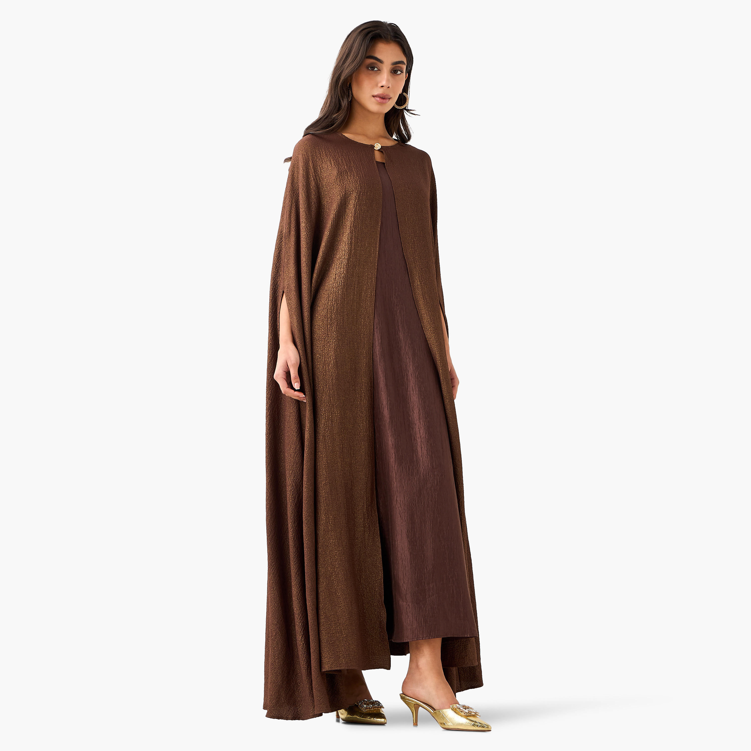 Iconic A-line Maxi Dress with Textured Design and Button Detail Cape-women-clothing-coordsets-image-4