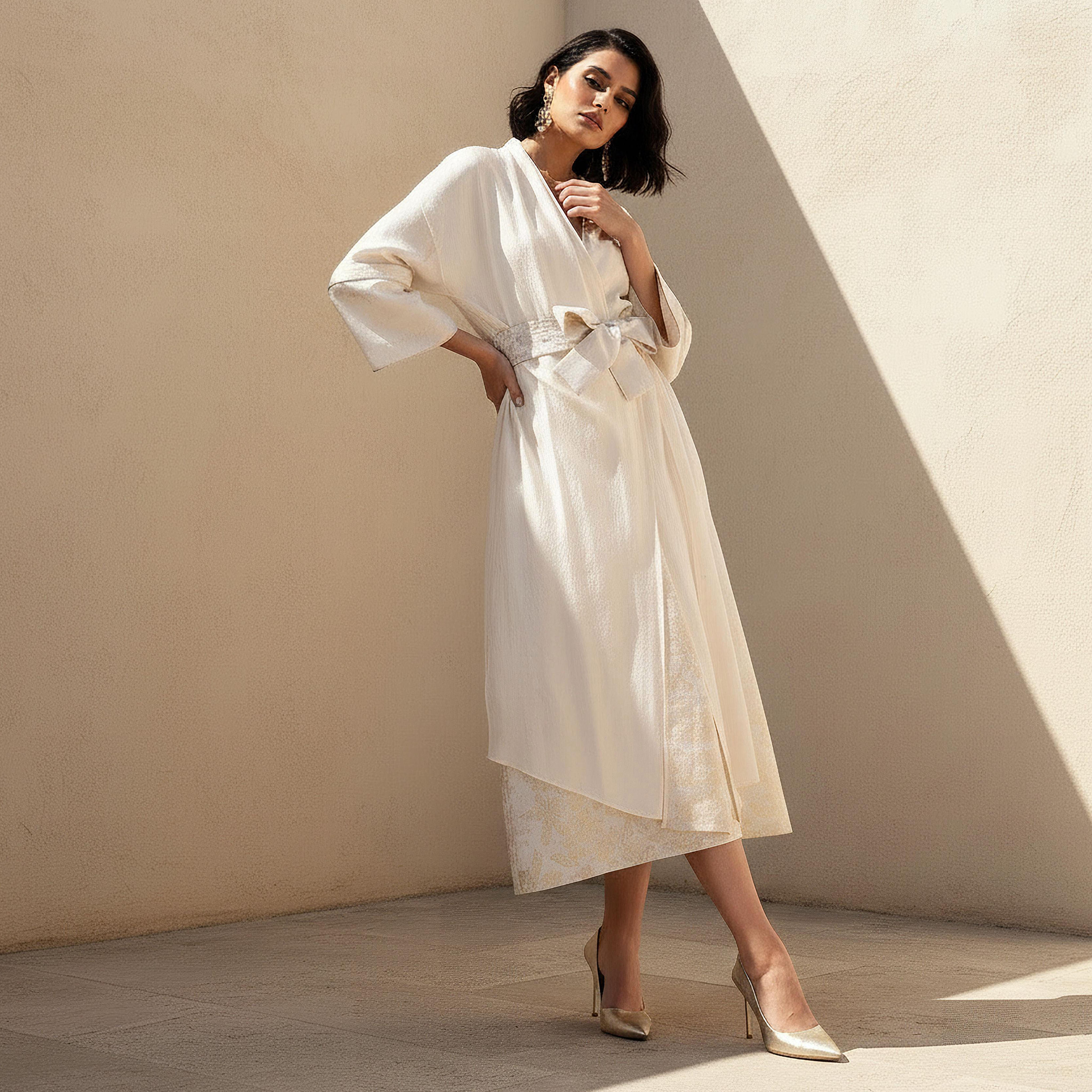 Iconic Relaxed Fit Jacquard Shrug with Tie-Up Belt-women-clothing-shirtsandblouses-blouses-image-1