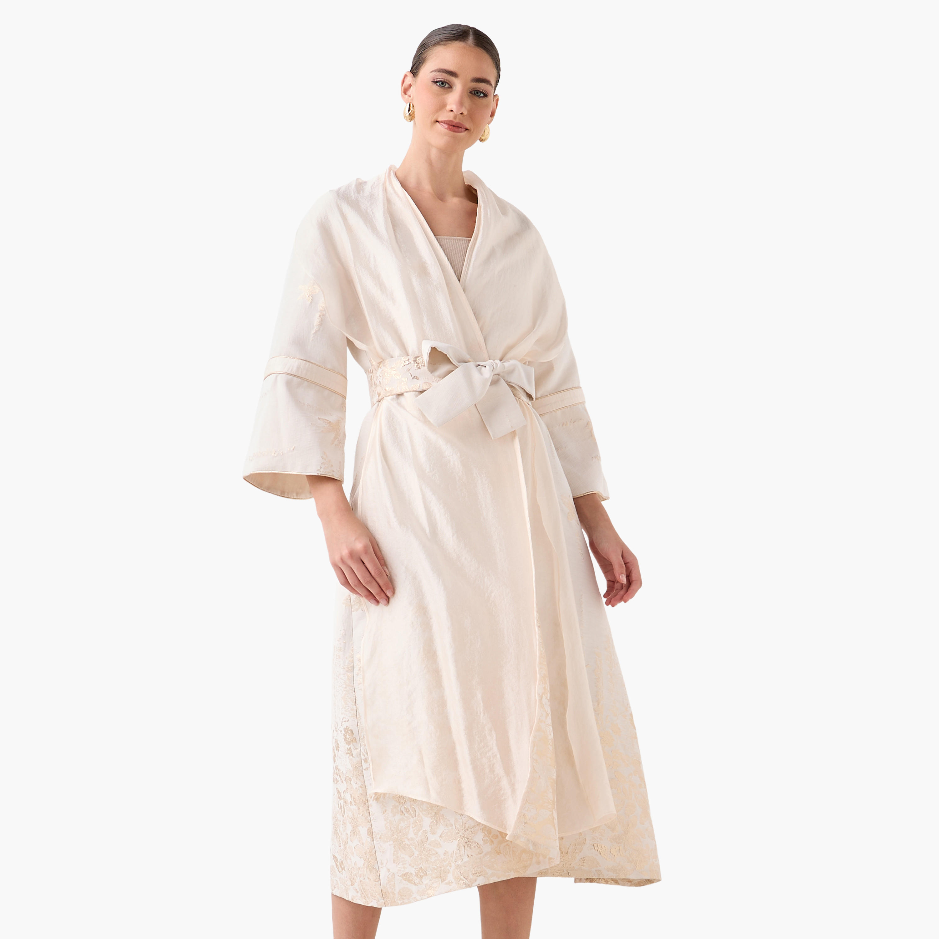 Iconic Relaxed Fit Jacquard Shrug with Tie-Up Belt-women-clothing-shirtsandblouses-blouses-image-2
