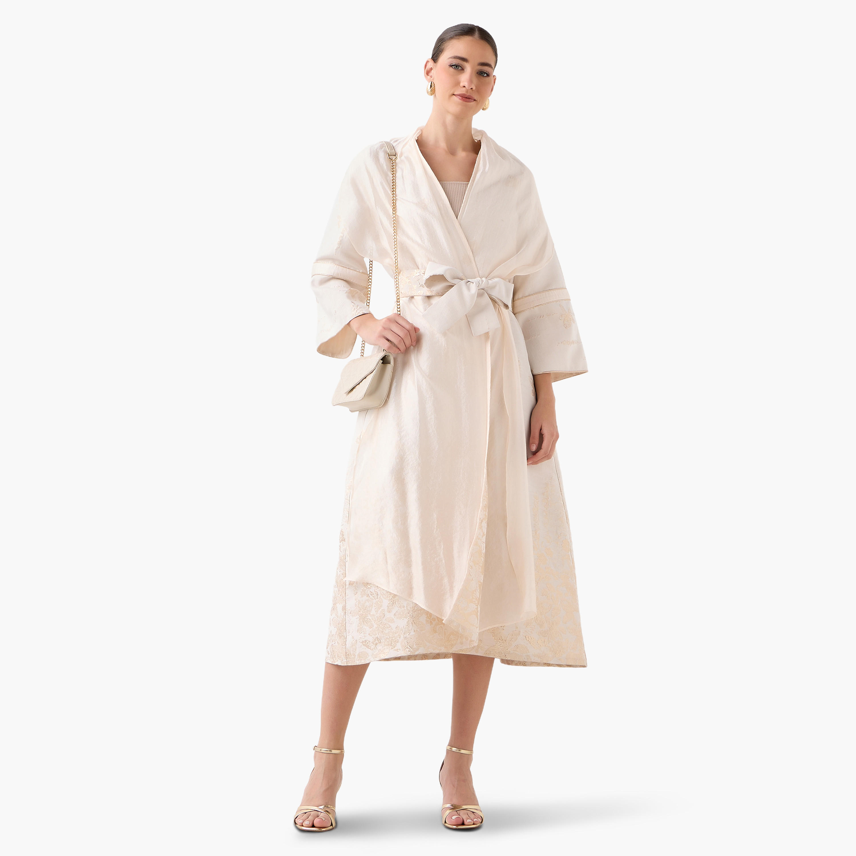 سترة جاكار بقصة مريحة وحزام رباط من آيكونيك-women-clothing-shirtsandblouses-blouses-image-3