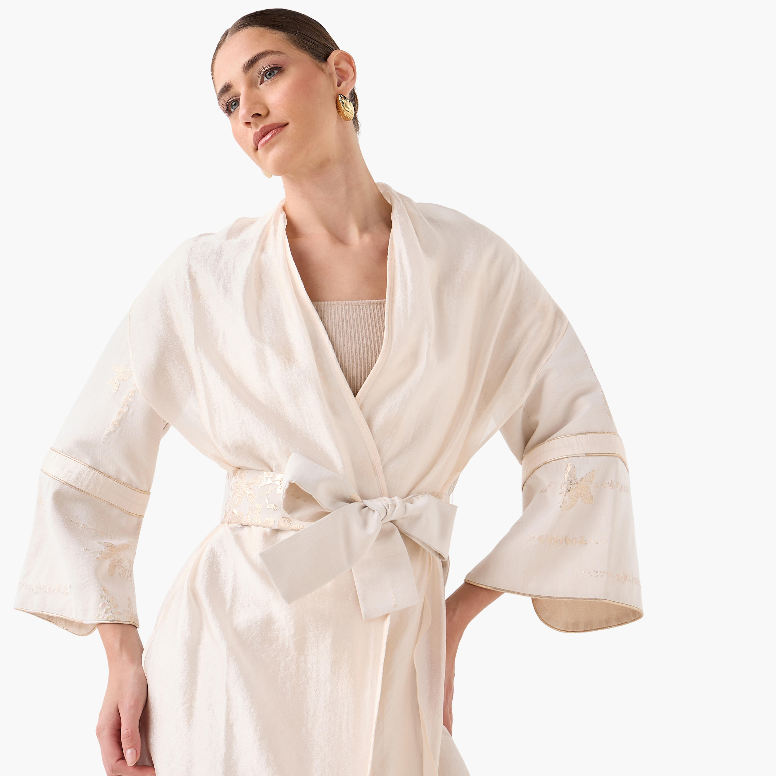 Iconic Relaxed Fit Jacquard Shrug with Tie-Up Belt-women-clothing-shirtsandblouses-blouses-image-5