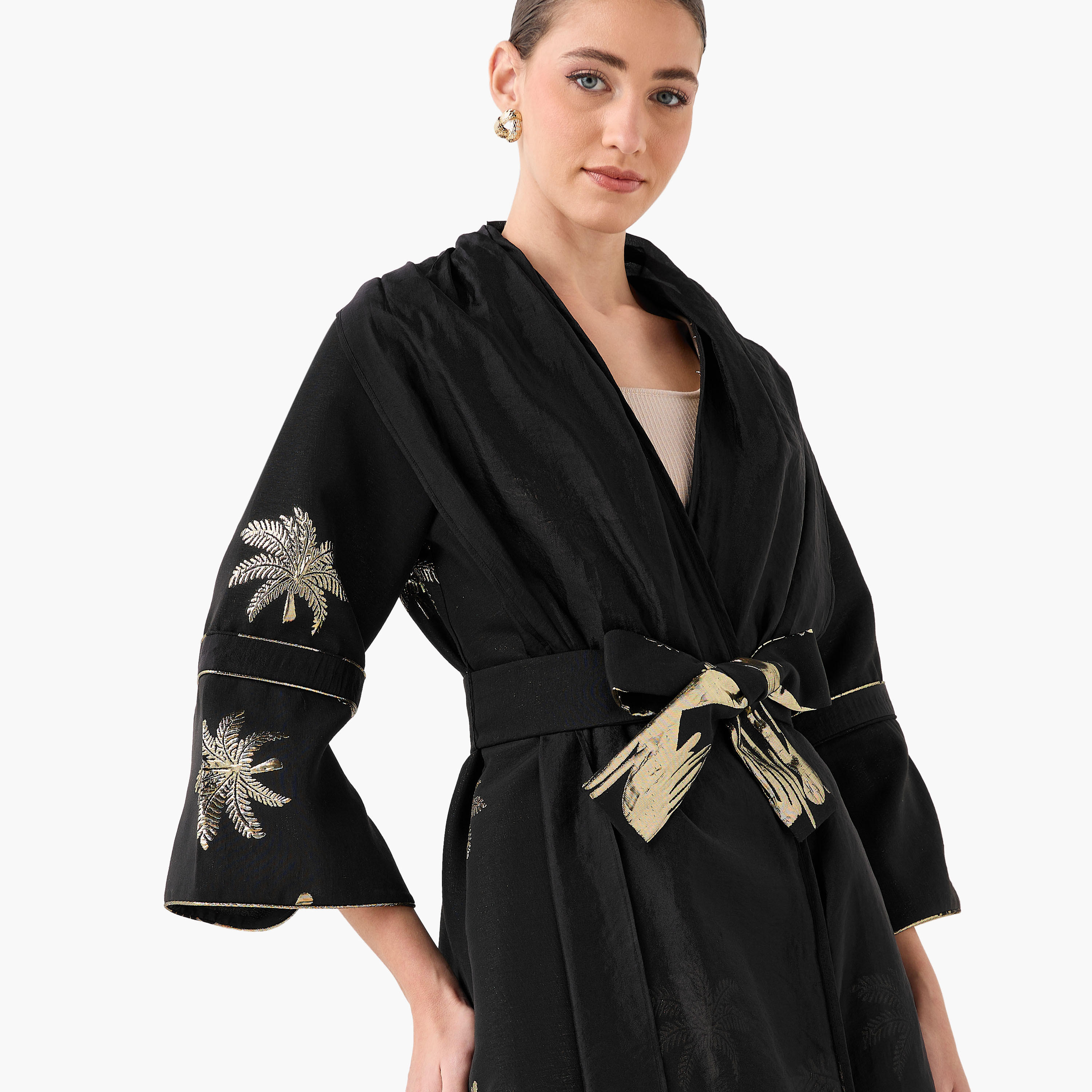 Iconic Relaxed Fit Jacquard Shrug with Tie-Up Belt-women-clothing-shirtsandblouses-blouses-image-5