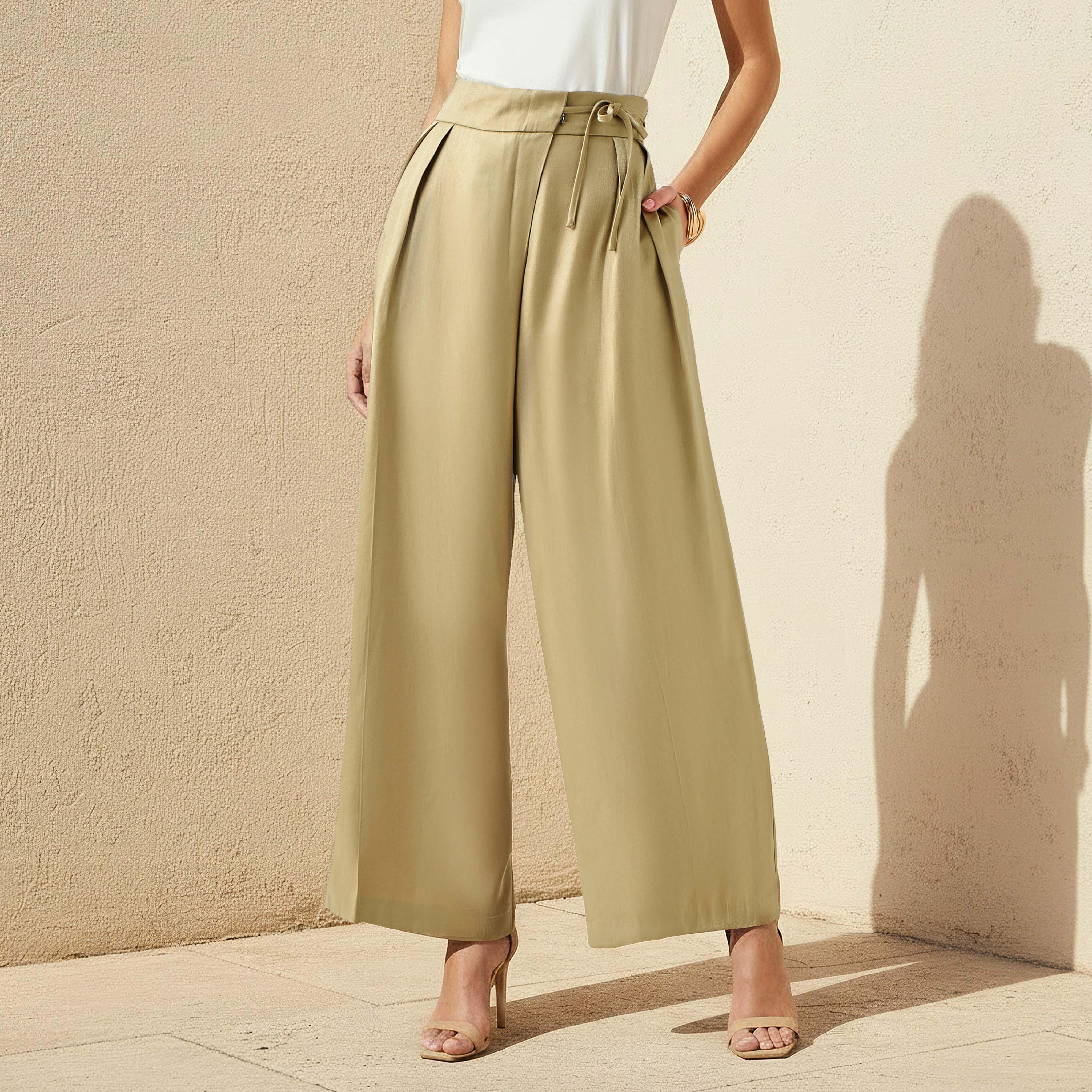 Iconic Wide Leg High Waist Pleated Front Tie-Up Pants-women-clothing-bottoms-trousers-image-1