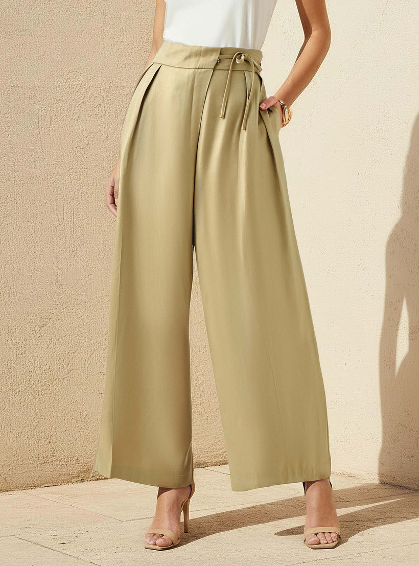 Iconic Wide Leg High Waist Pleated Front Tie-Up Pants-women-clothing-bottoms-trousers-image-1