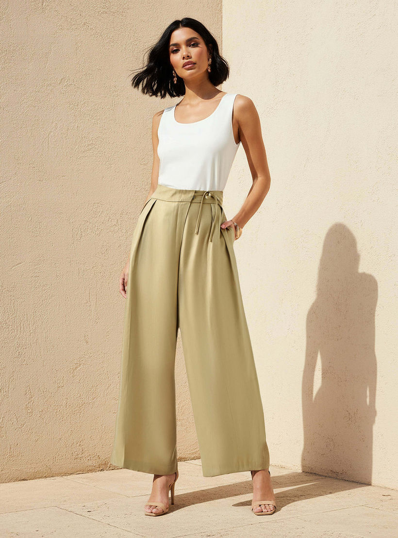 Iconic Wide Leg High Waist Pleated Front Tie-Up Pants-women-clothing-bottoms-trousers-image-3