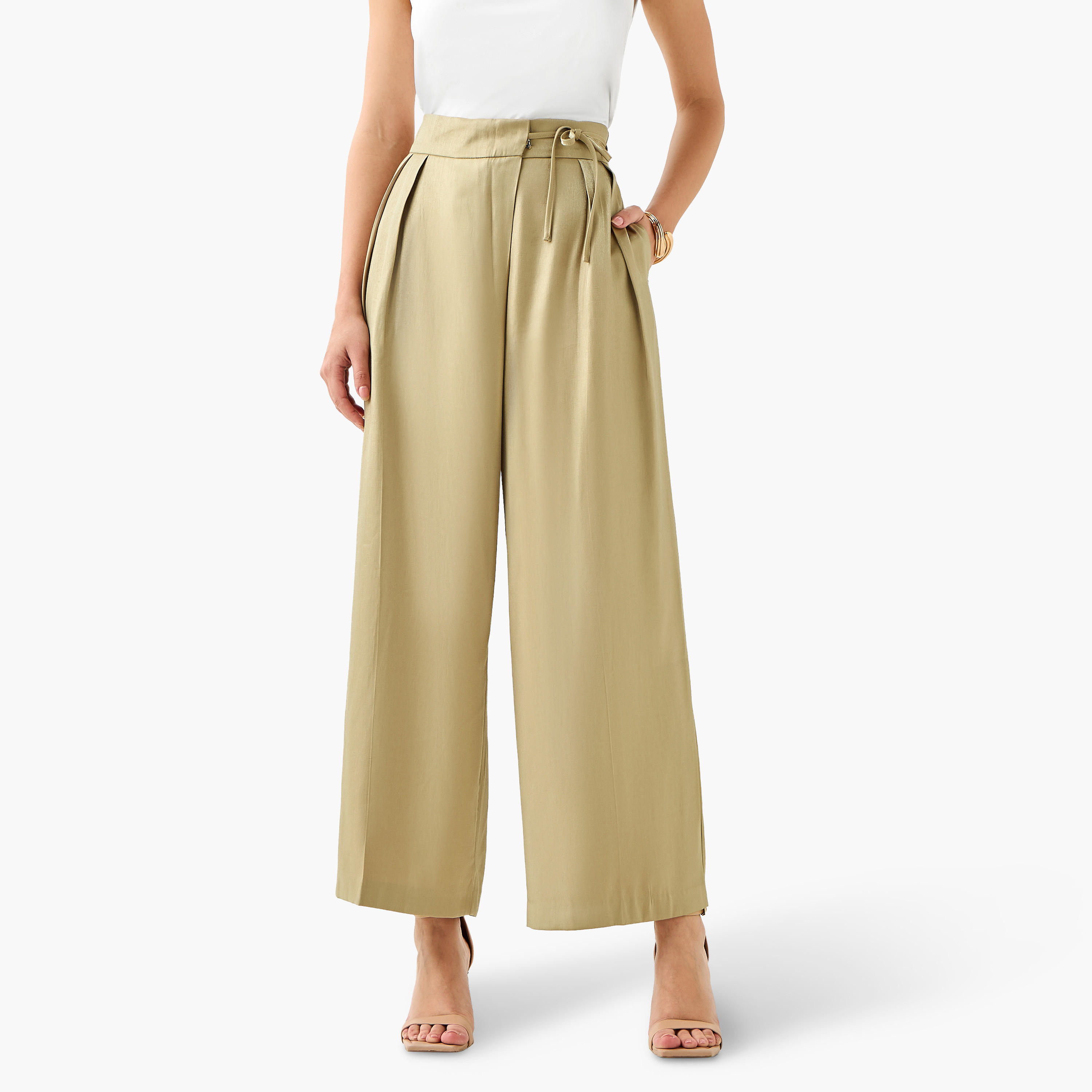 Iconic Wide Leg High Waist Pleated Front Tie-Up Pants-women-clothing-bottoms-trousers-image-4