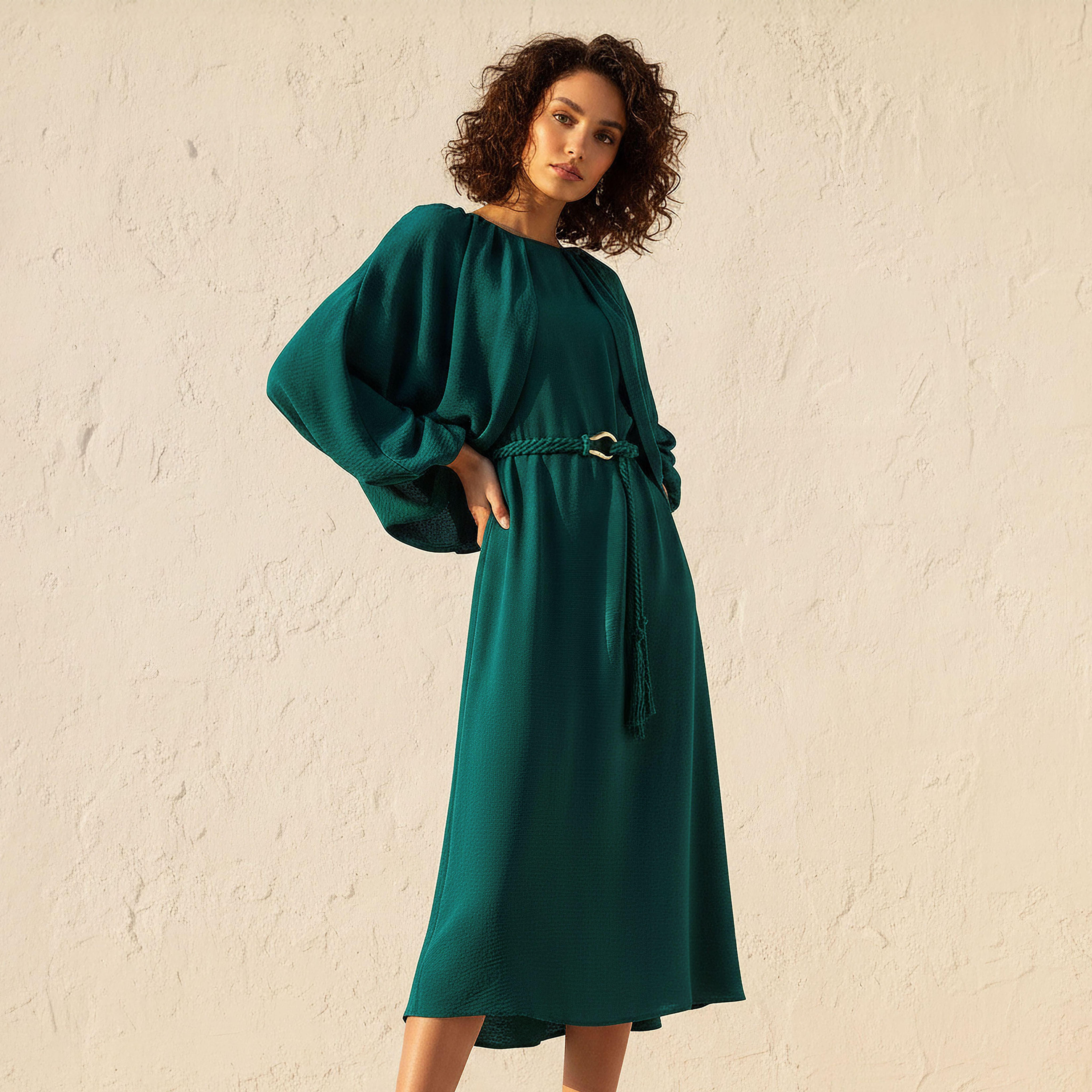 Iconic A-line Midi Dress with Cape Sleeves-women-clothing-dresses-image-1