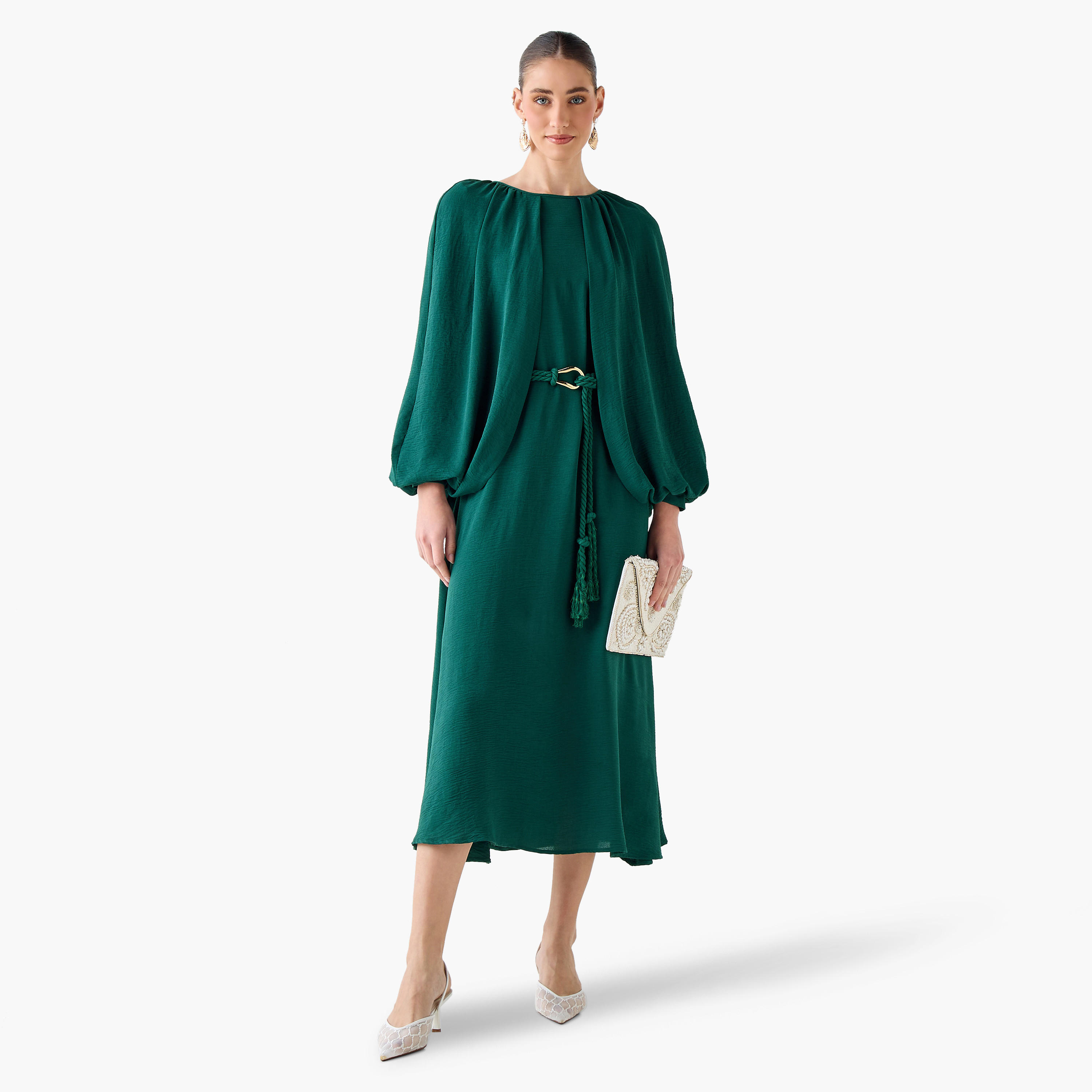 Iconic A-line Midi Dress with Cape Sleeves-women-clothing-dresses-image-3