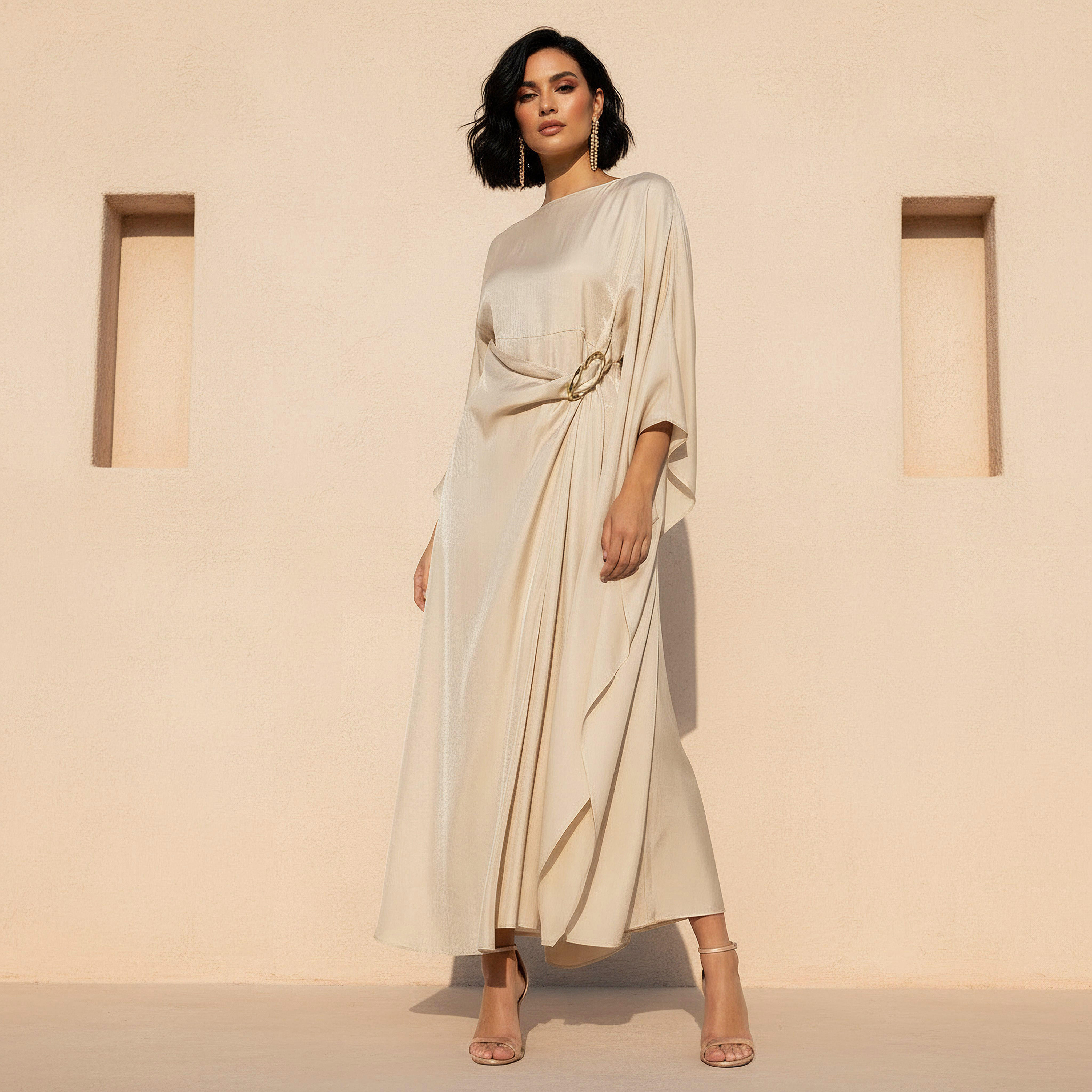 Iconic Cape Kaftan Women Dress with Knot Buckle Detail-women-clothing-dresses-image-1