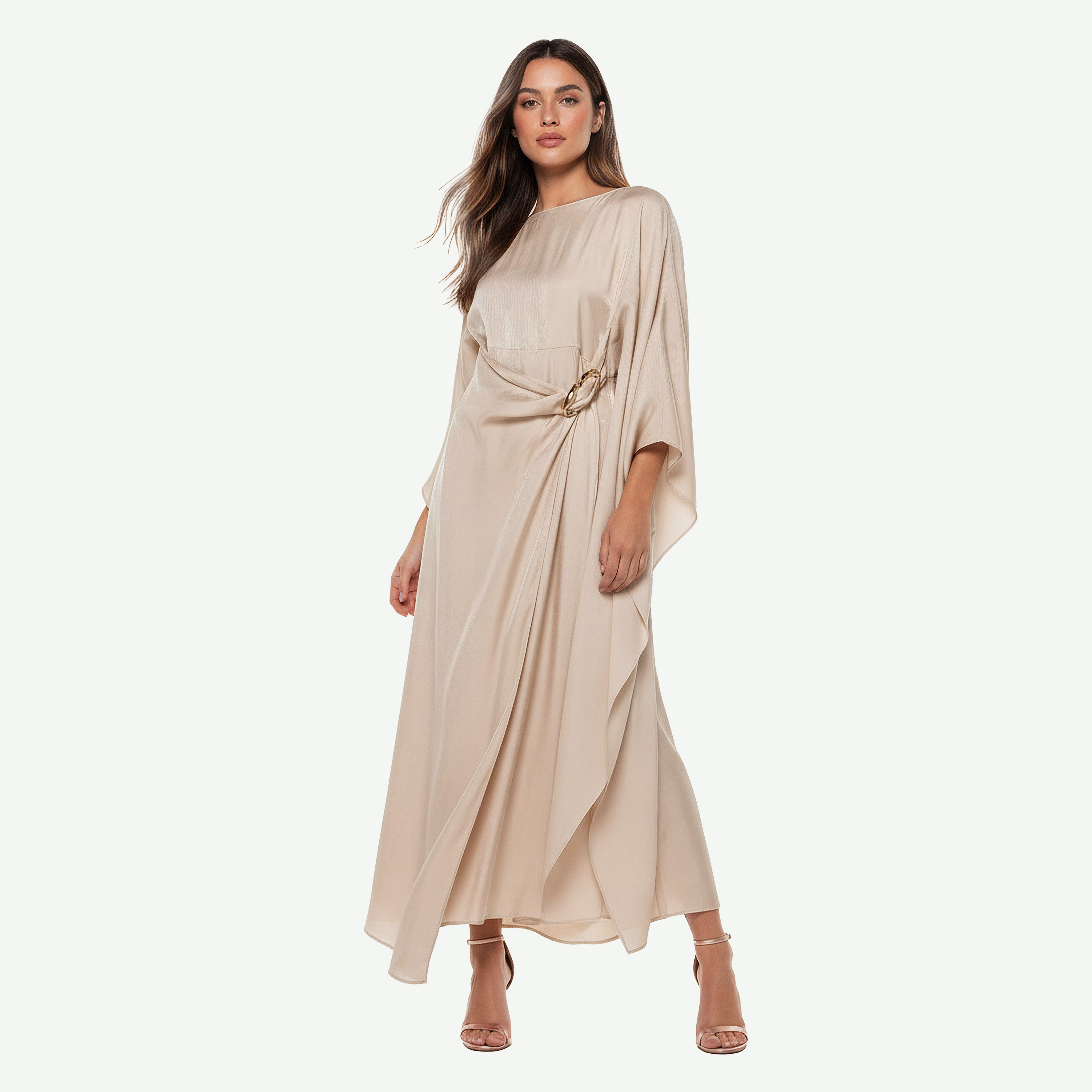 Iconic Cape Kaftan Women Dress with Knot Buckle Detail-women-clothing-dresses-image-5