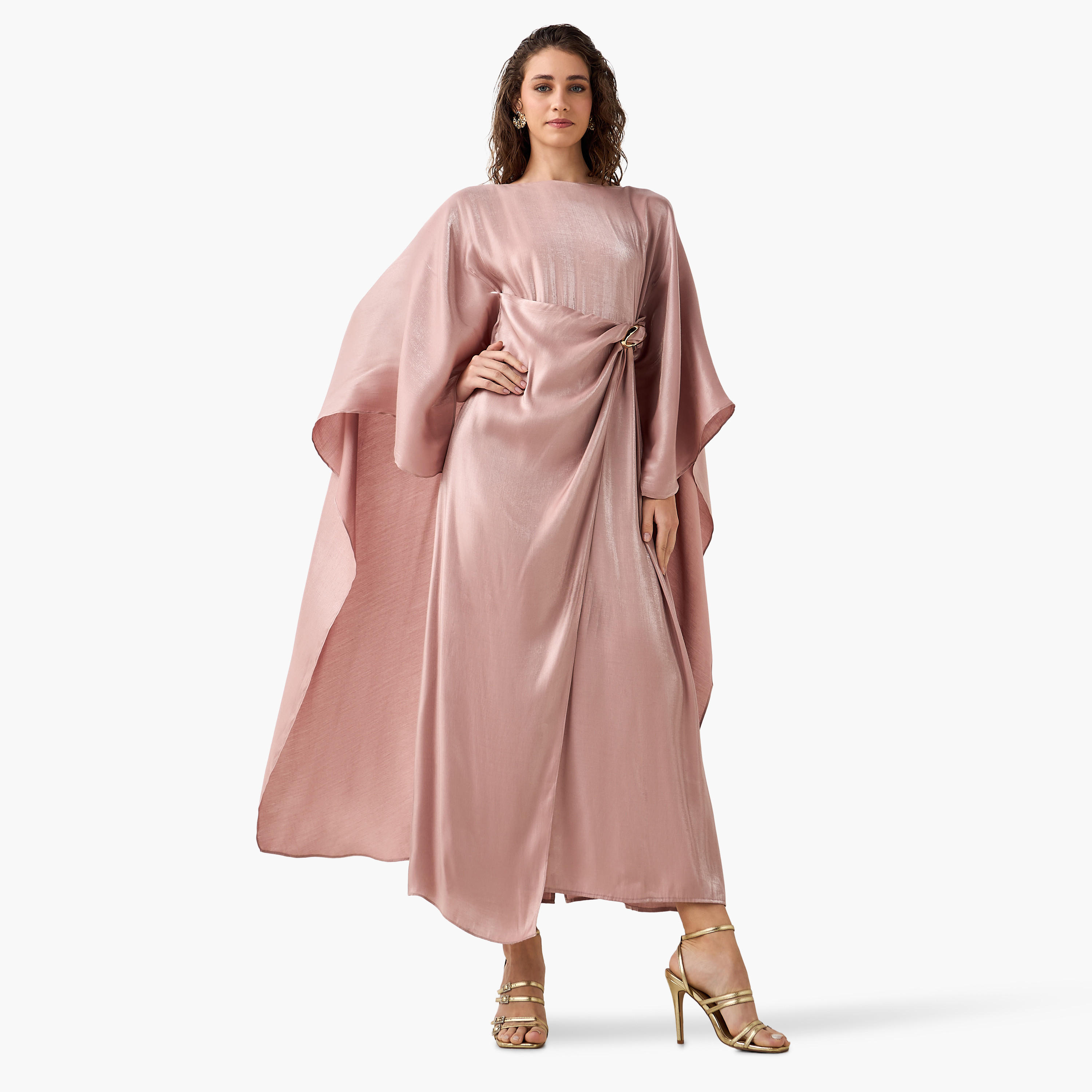 Iconic Cape Kaftan Women Dress with Knot Buckle Detail-women-clothing-dresses-image-4