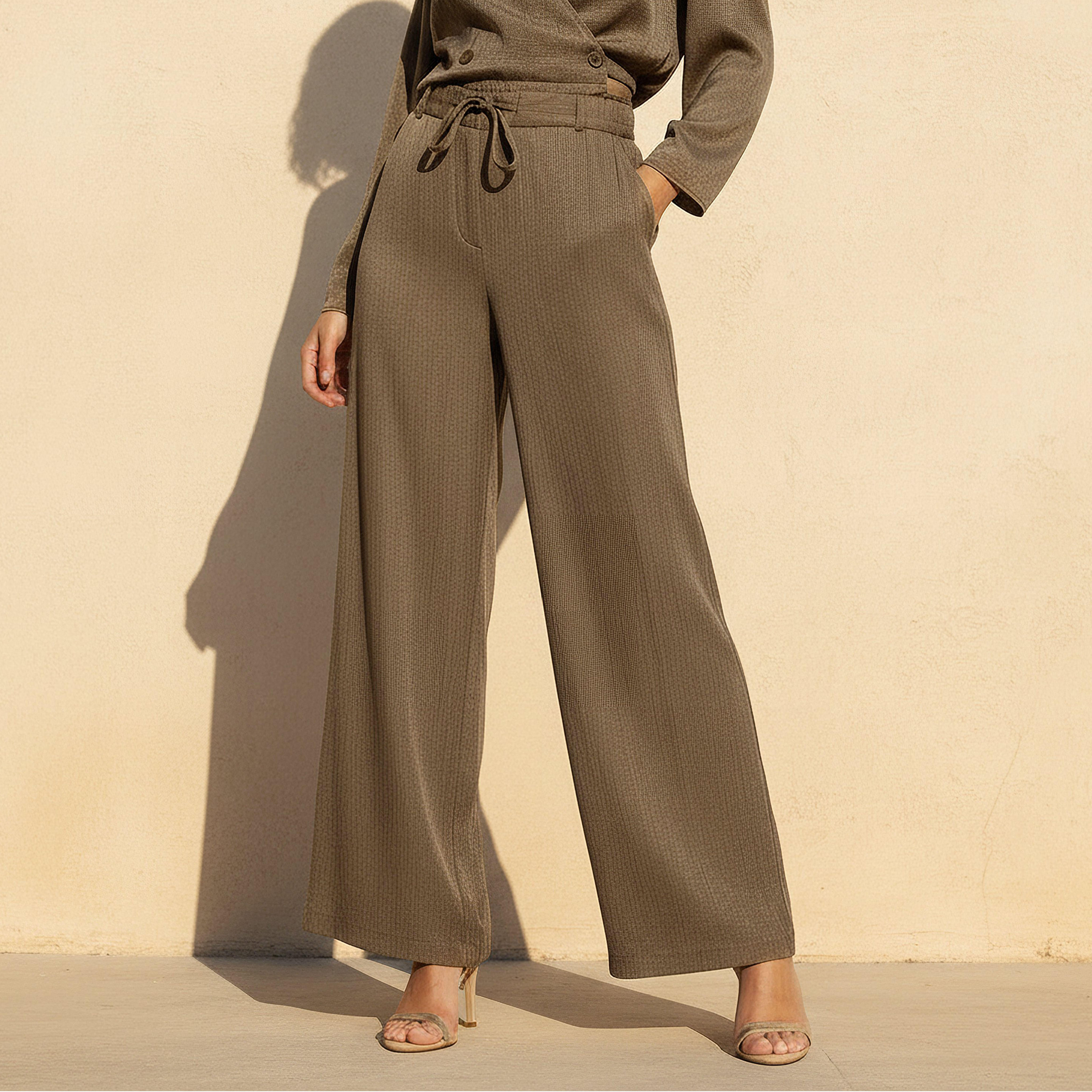 Iconic Straight Fit Textured Pants-women-clothing-coordsets-image-1