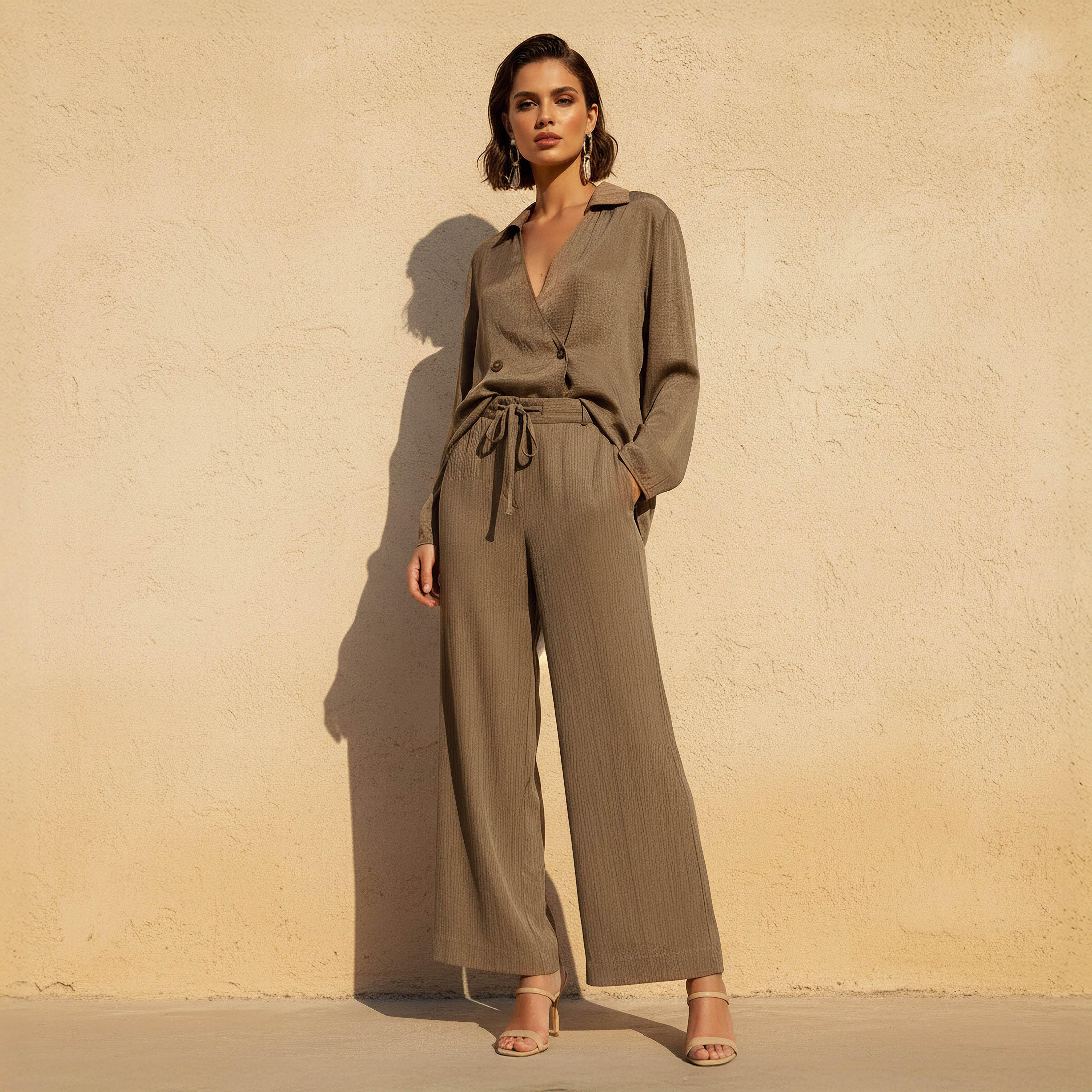 Iconic Straight Fit Textured Pants-women-clothing-coordsets-image-3