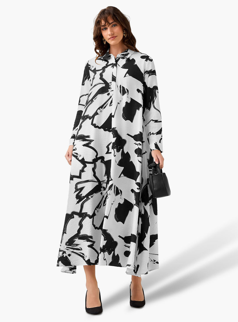 فستان قميص بطبعات وياقة عادية من آيكونيك-women-clothing-dresses-image-5