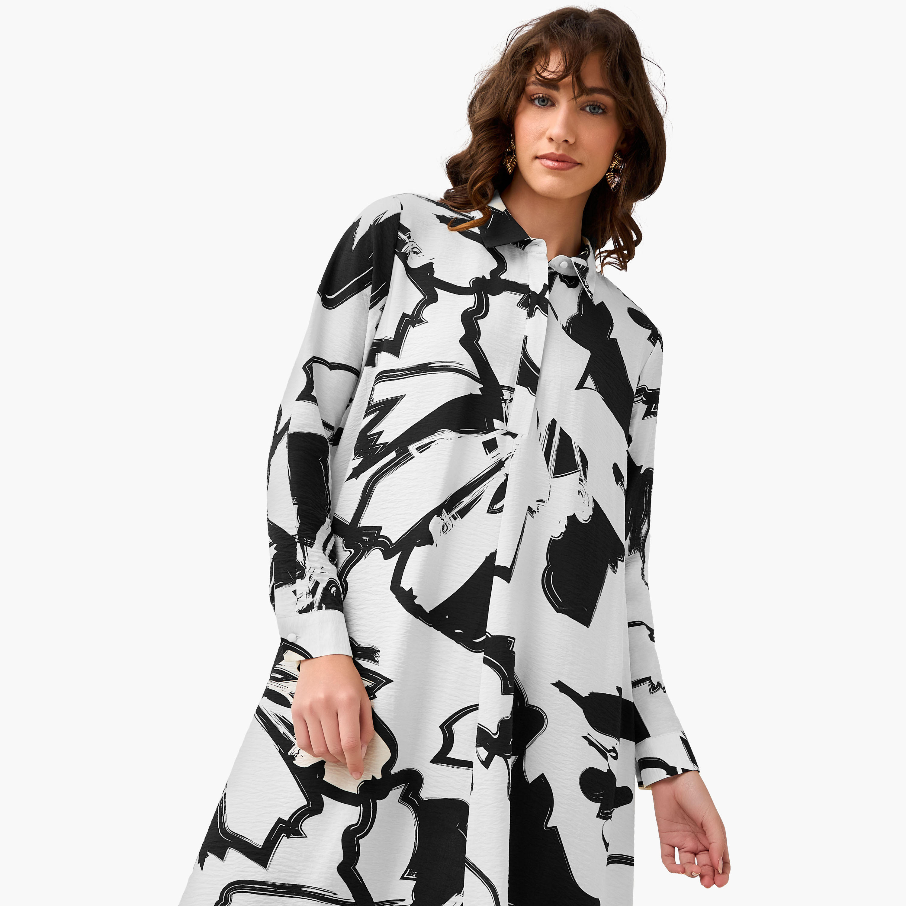 فستان قميص بطبعات وياقة عادية من آيكونيك-women-clothing-dresses-image-2