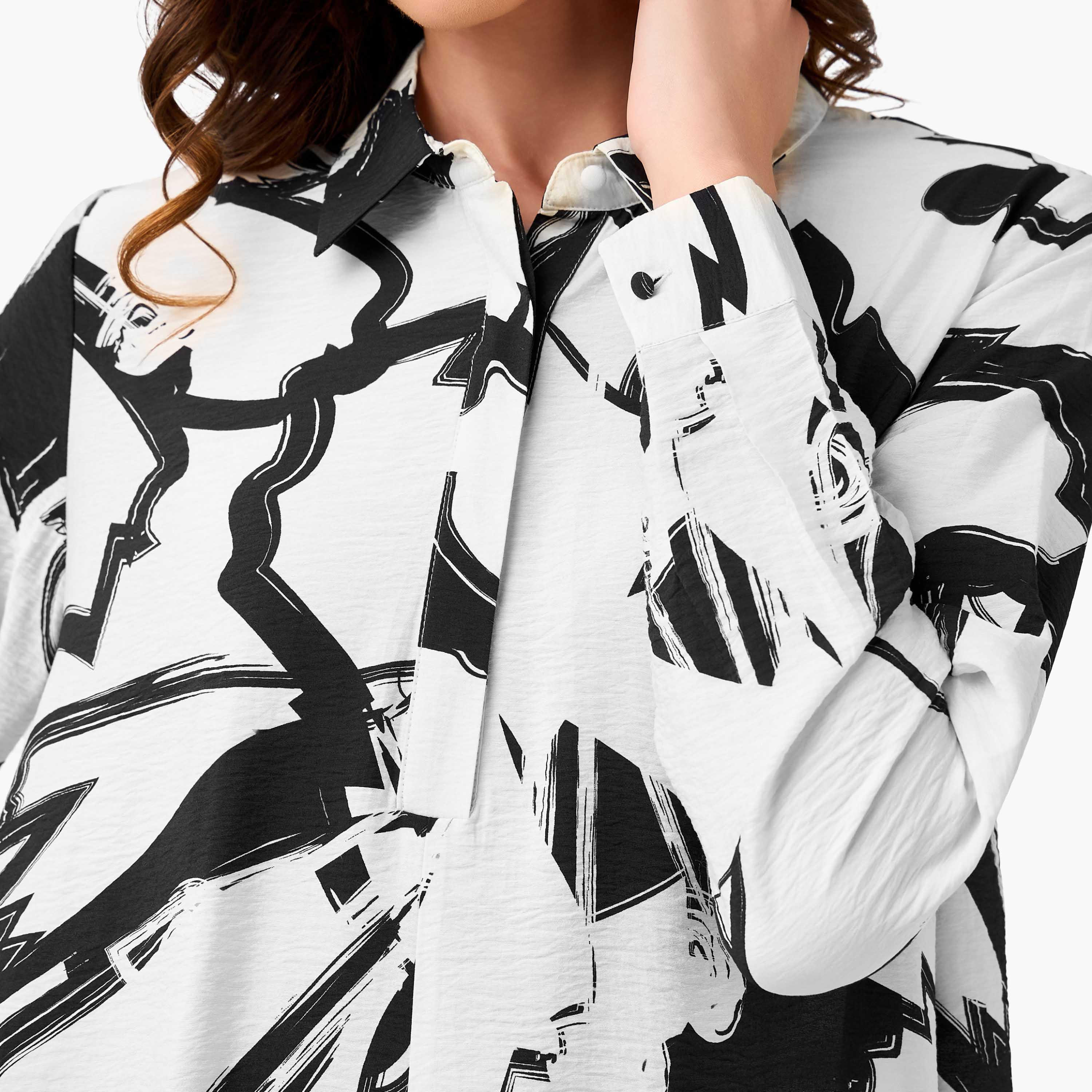 فستان قميص بطبعات وياقة عادية من آيكونيك-women-clothing-dresses-image-1