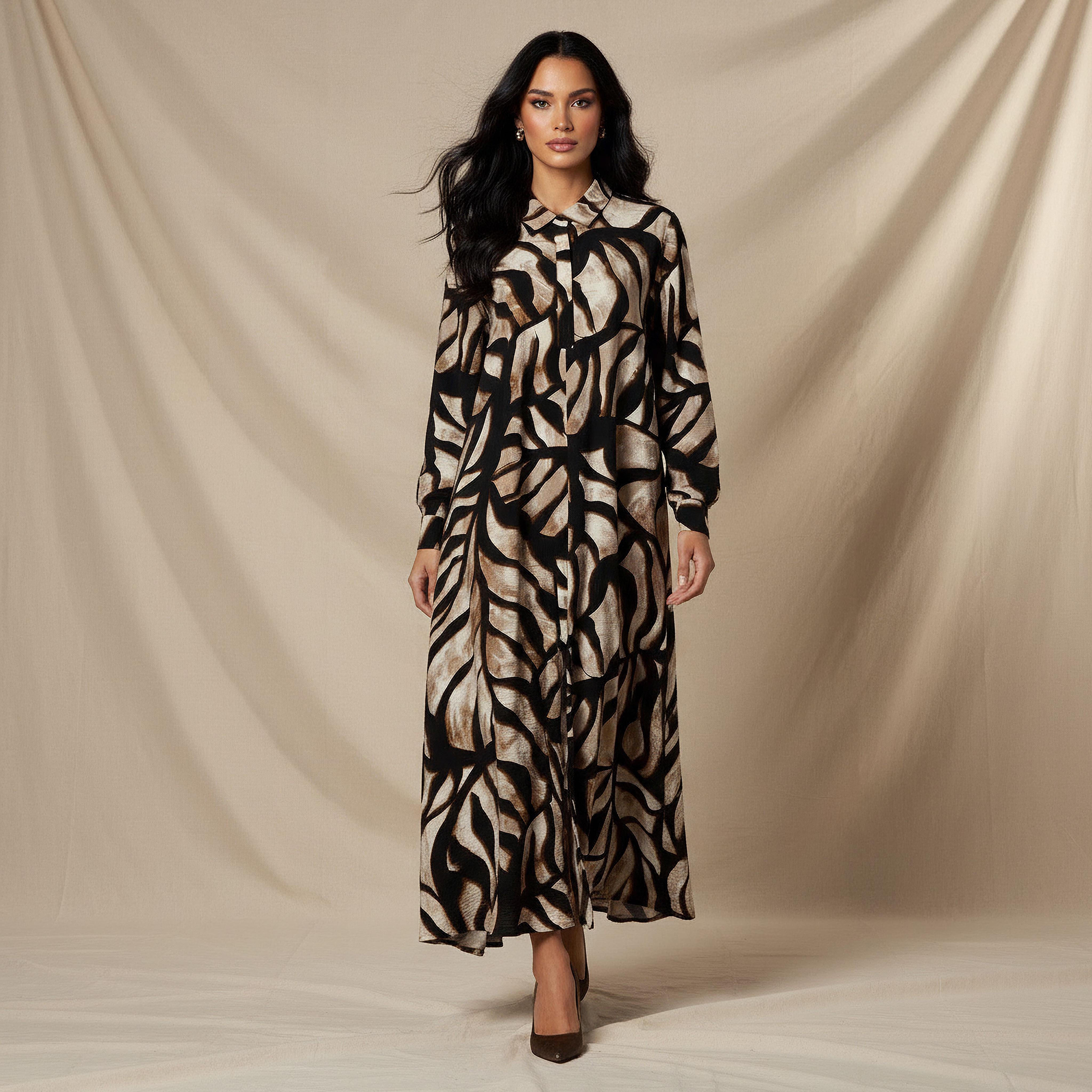فستان قميص بطبعات وياقة عادية من آيكونيك-women-clothing-dresses-image-1