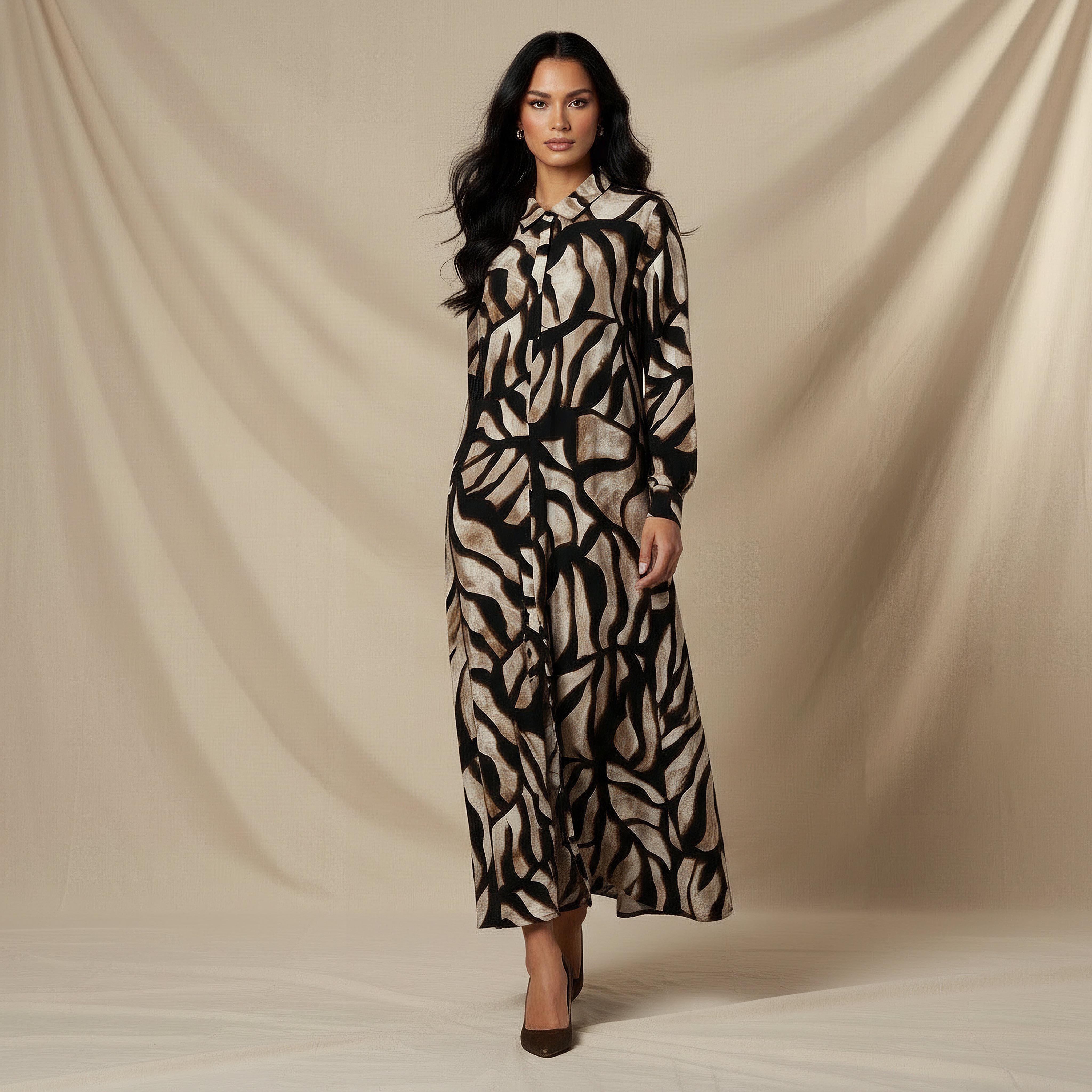 فستان قميص بطبعات وياقة عادية من آيكونيك-women-clothing-dresses-image-2
