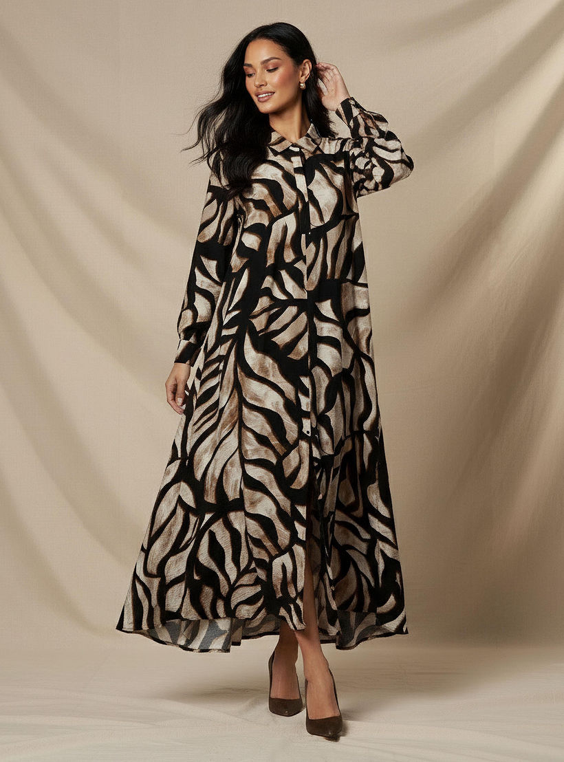فستان قميص بطبعات وياقة عادية من آيكونيك-women-clothing-dresses-image-5