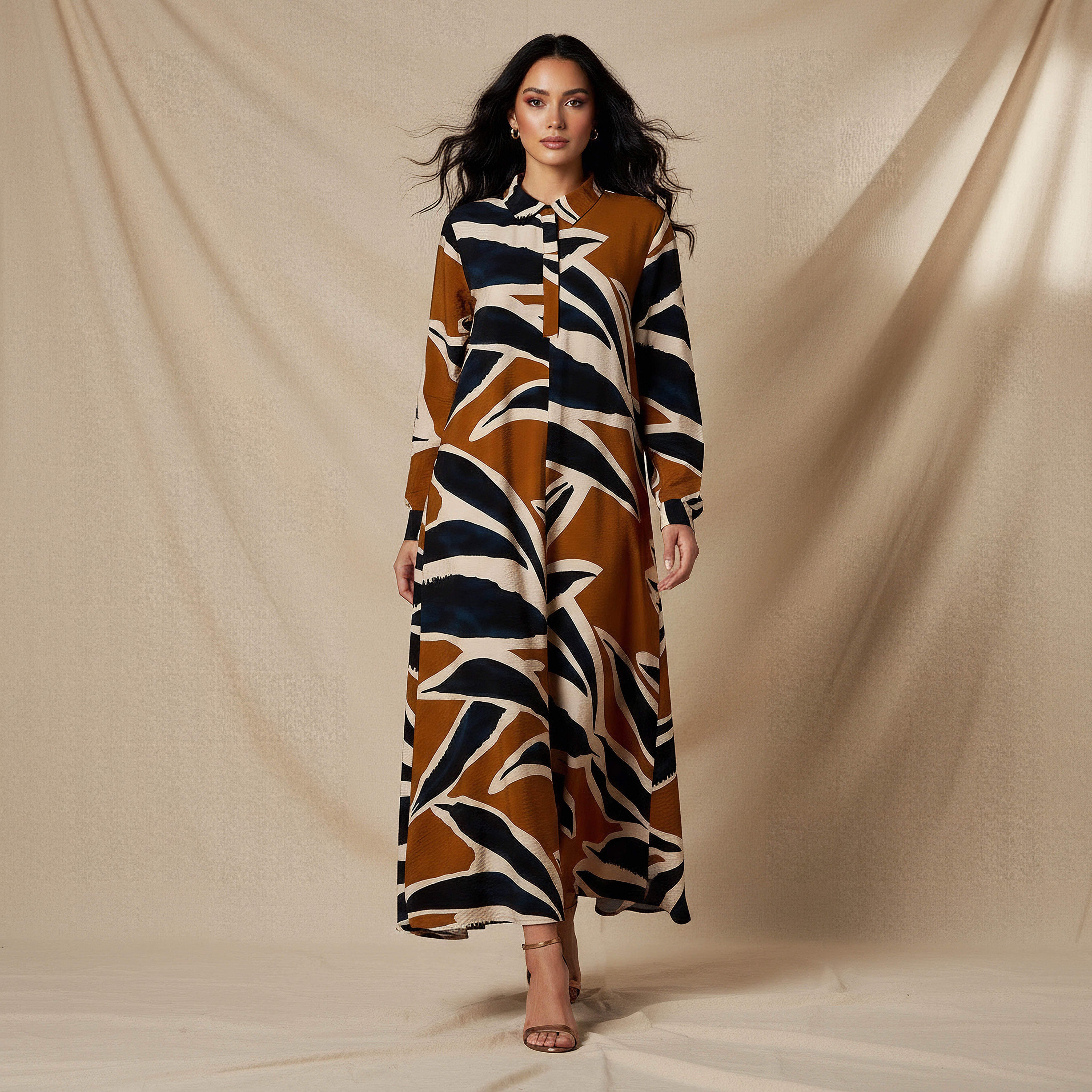 فستان قميص بطبعات وياقة عادية من آيكونيك-women-clothing-dresses-image-1