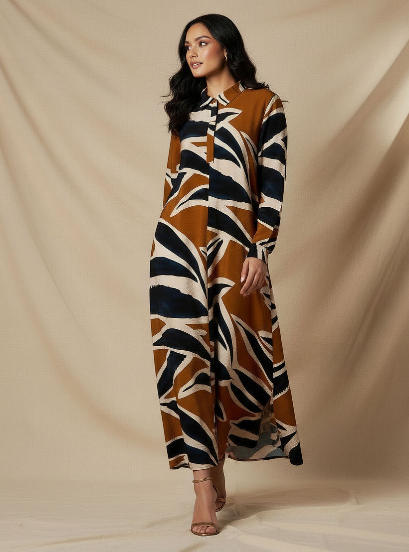 فستان قميص بطبعات وياقة عادية من آيكونيك-women-clothing-dresses-image-2