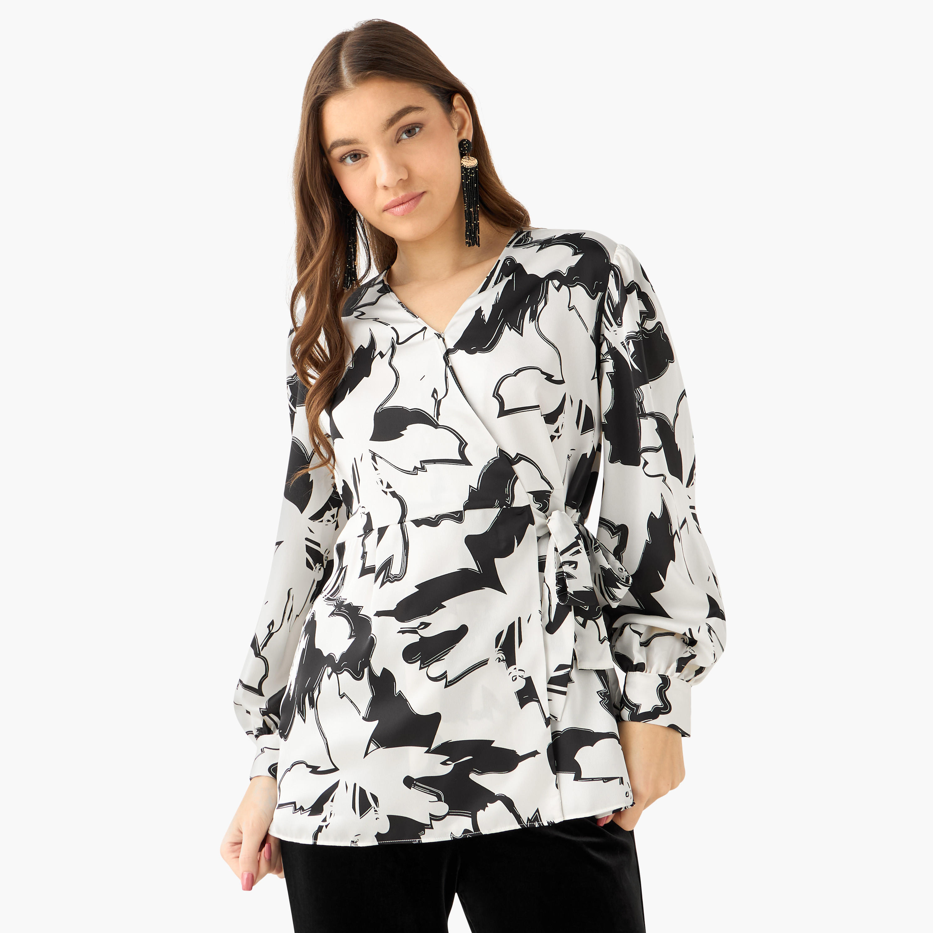 بلوزة ملفوفة بطبعات من أيكونيك-women-clothing-shirtsandblouses-blouses-image-2